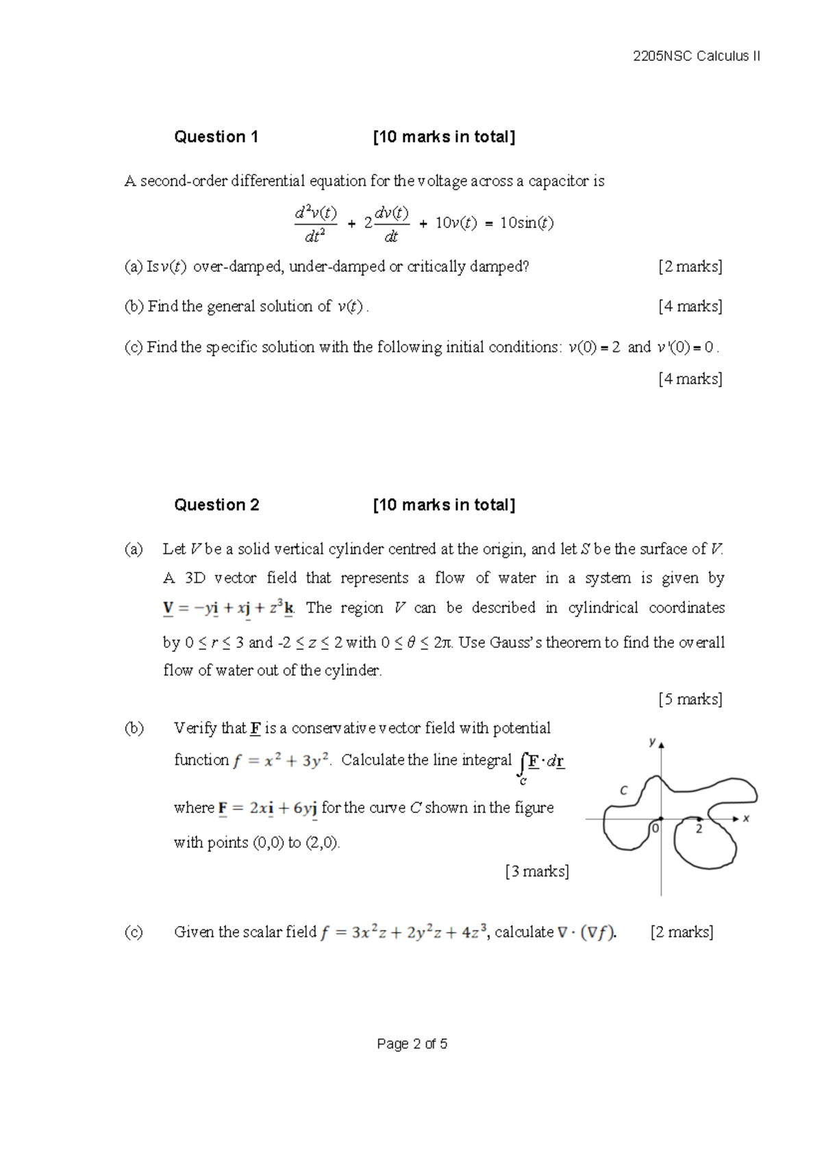 2205NSC Calculus II Sample Exam Questions and Solutions - Studocu