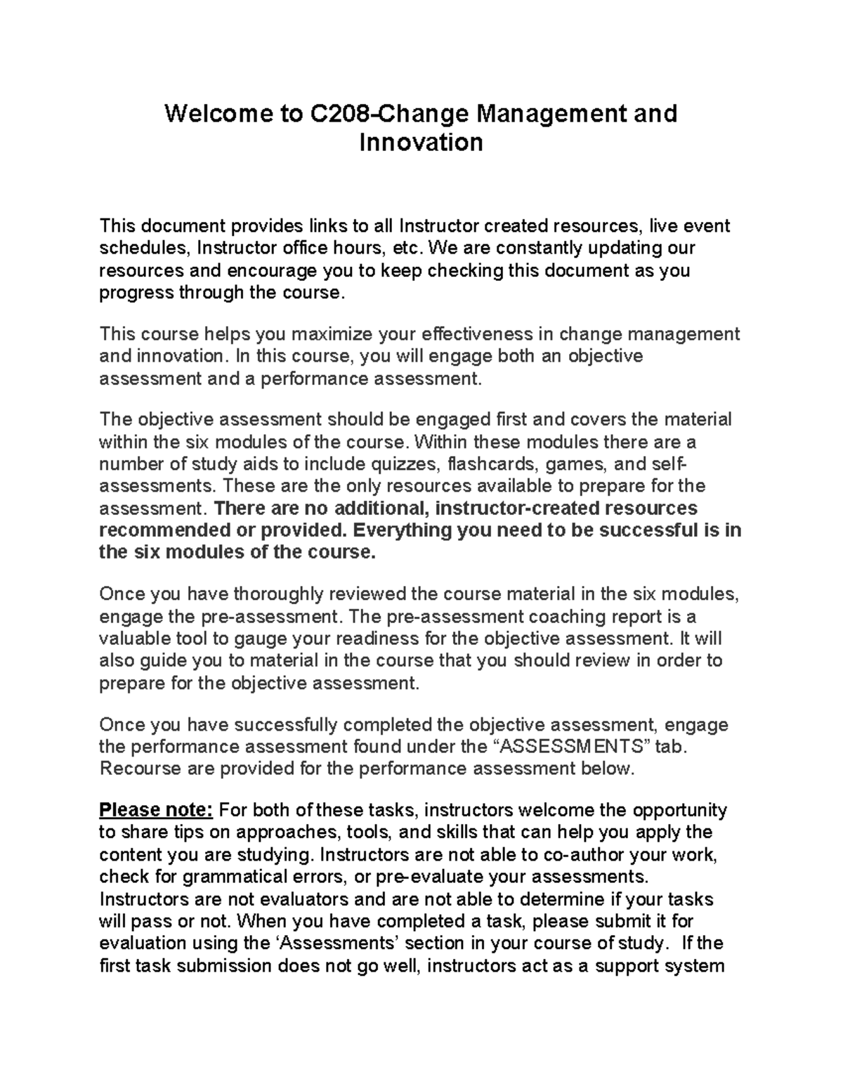 C208 Course Resources for Change Management & Innovation - Studocu