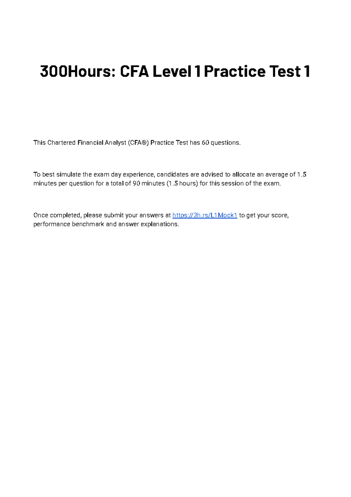 CFA Level 1 Practice Test 1 - Simulation Questions and Answers - Studocu