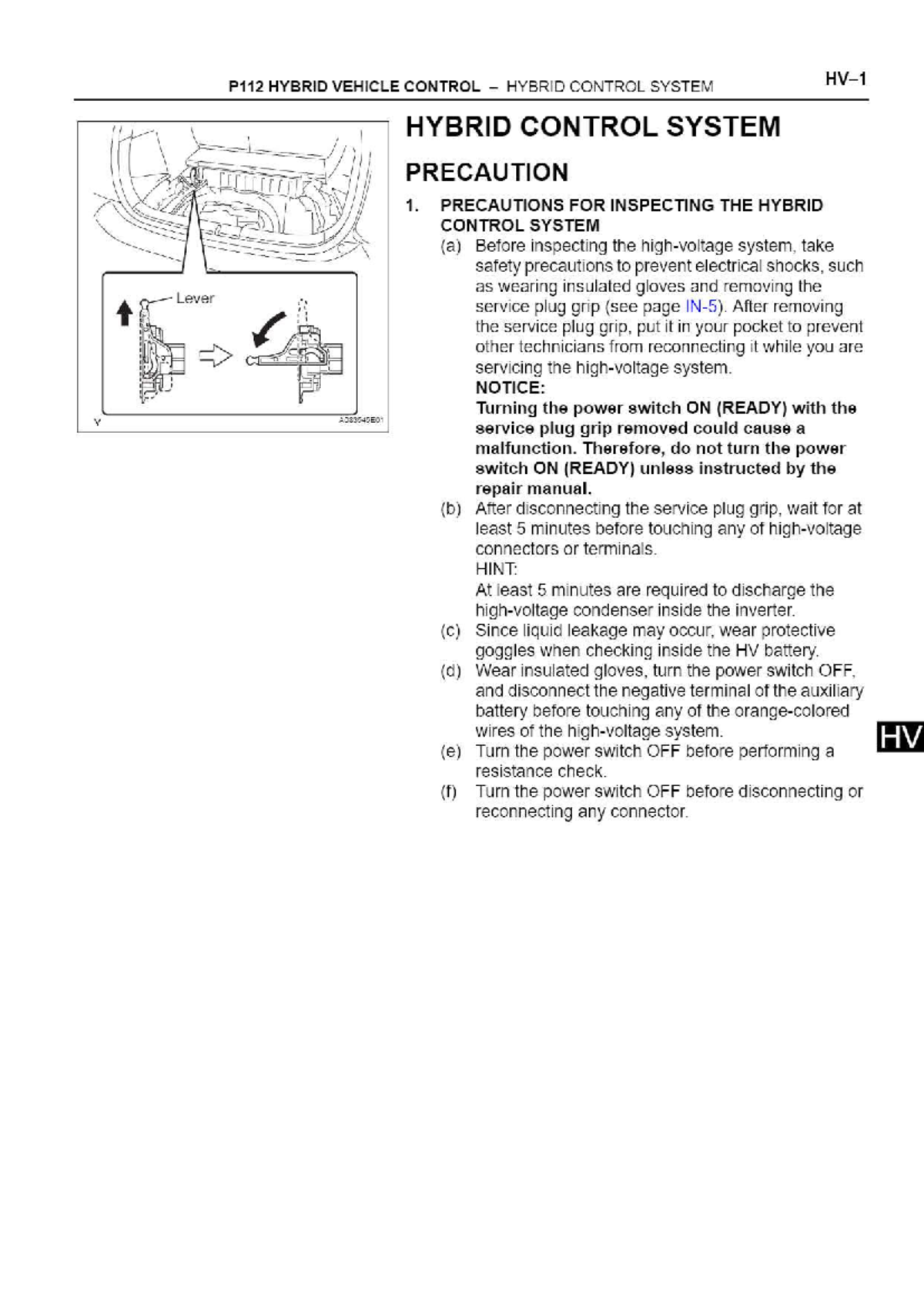 P112 Hybrid Vehicle Control System: Safety Precautions & Operation ...