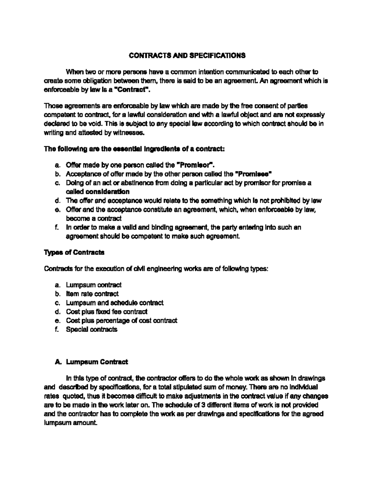 CONTRACTS AND SPECIFICATIONS: Essential Elements and Types - Studocu