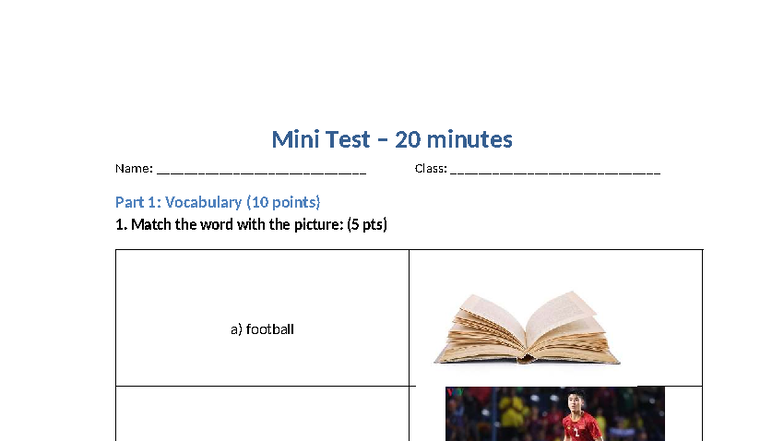 Mini Test: Vocabulary & Grammar Practice (10 pts each) - Studocu