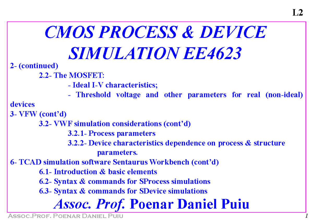 EE4623 L2 MOSFET Device Simulation: Ideal vs Real Parameters - Studocu