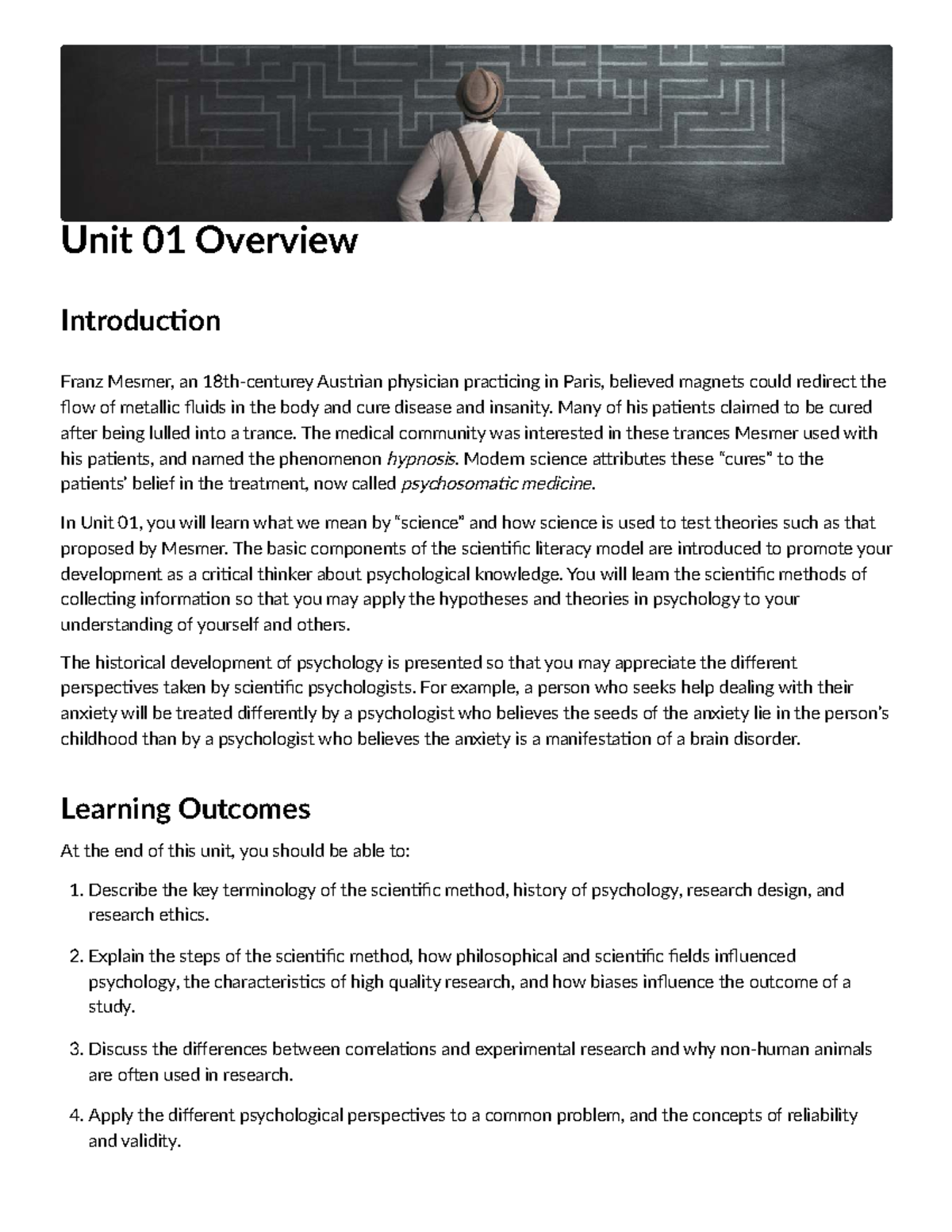 Unit 01 Overview - PSYC 1000 (DE01) F25 - Intro to Scientific ...