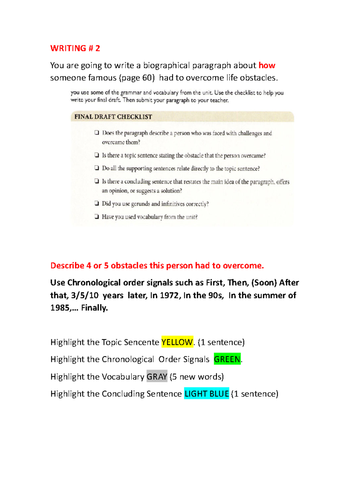 ARW1 Writing 2: Biographical Paragraph on Overcoming Obstacles - Studocu