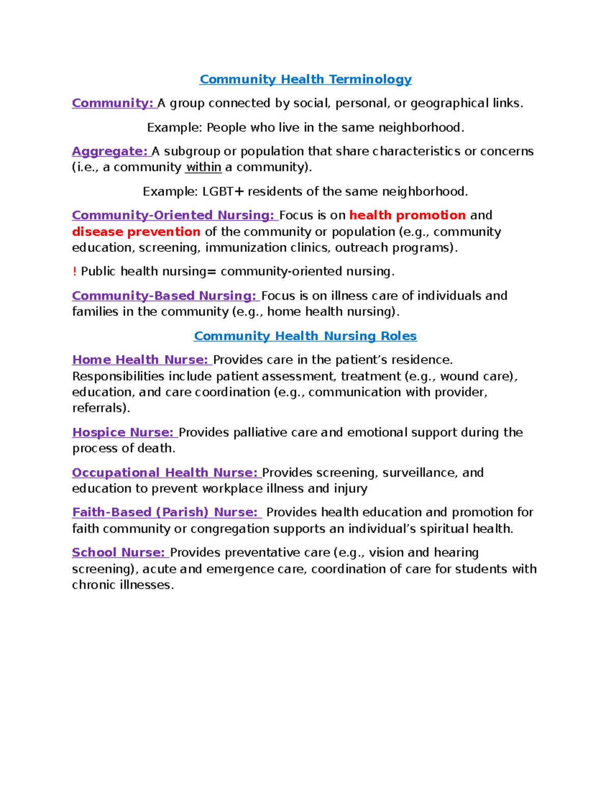 Community Health Terminology Overview: Key Concepts and Roles - Studocu