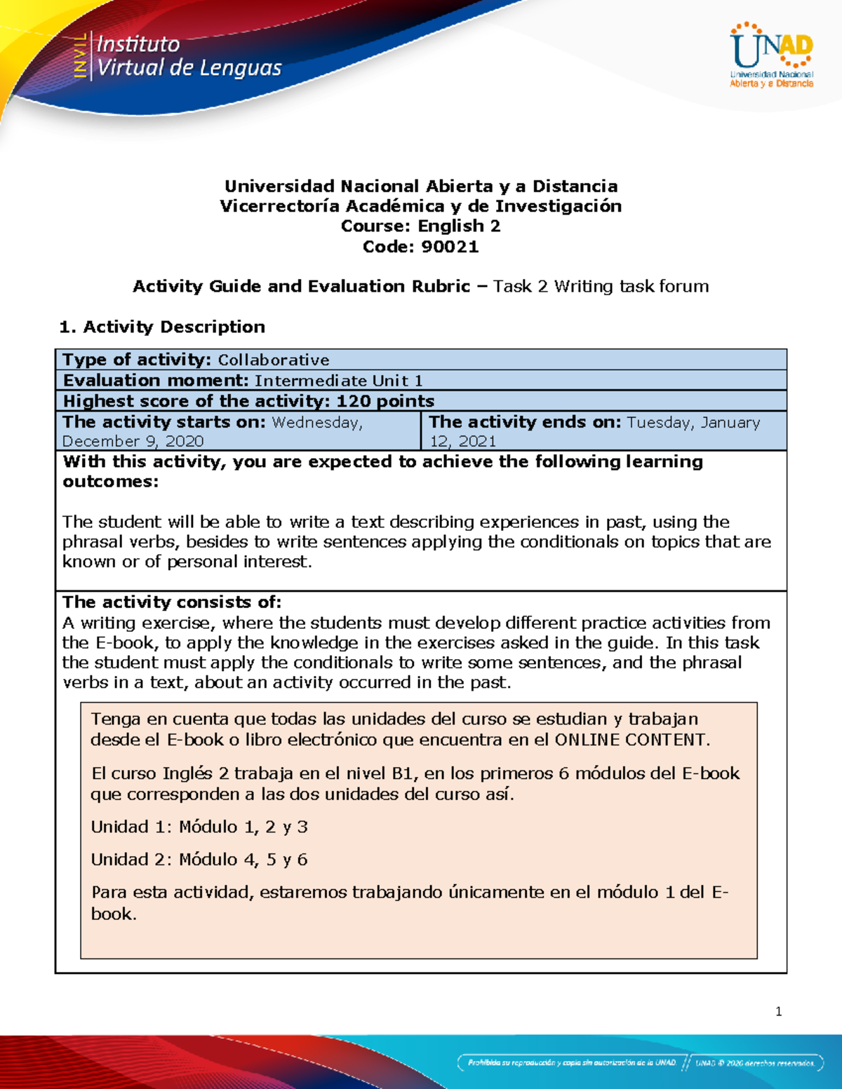 Activities Guide and Evaluation Rubric - English 2 (90021) - Task 2 ...