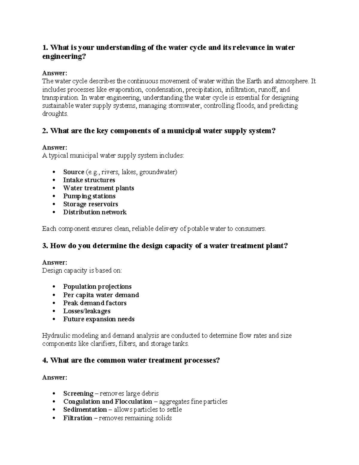 Water Engineering Interview Guide: Key Concepts & Practices - Studocu