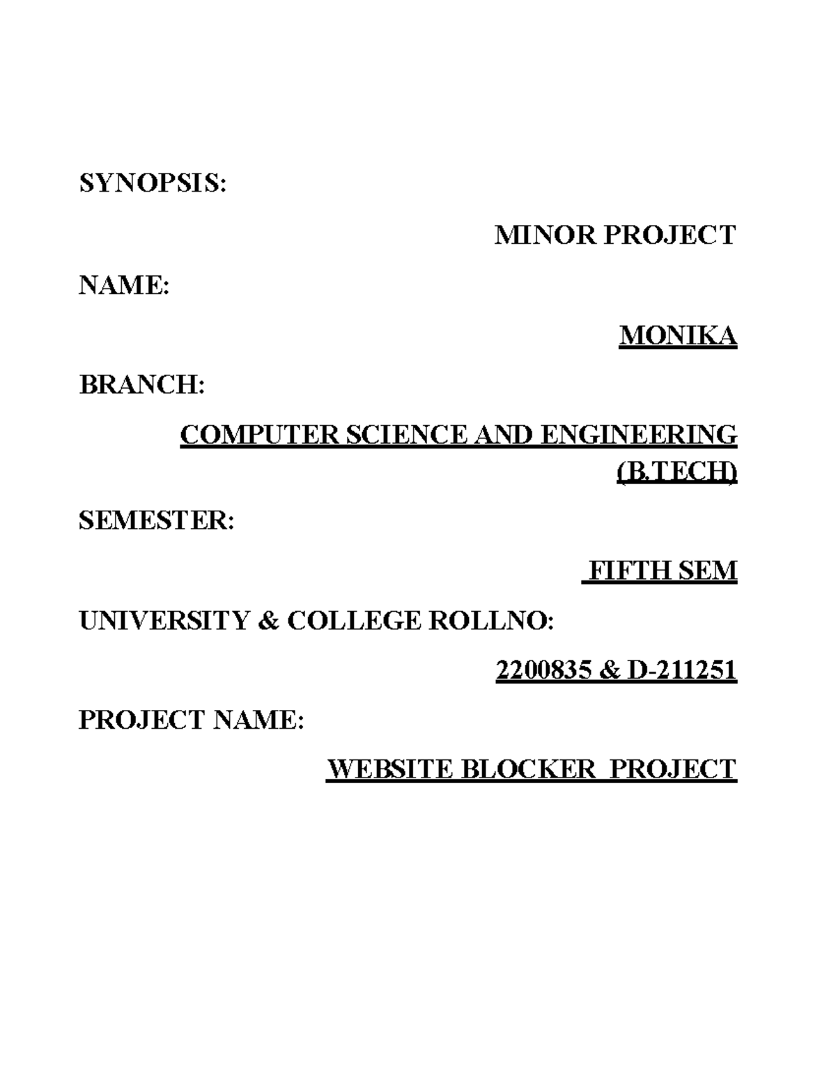 Minor Project Synopsis: Website Blocker in Python (CS835) - Studocu