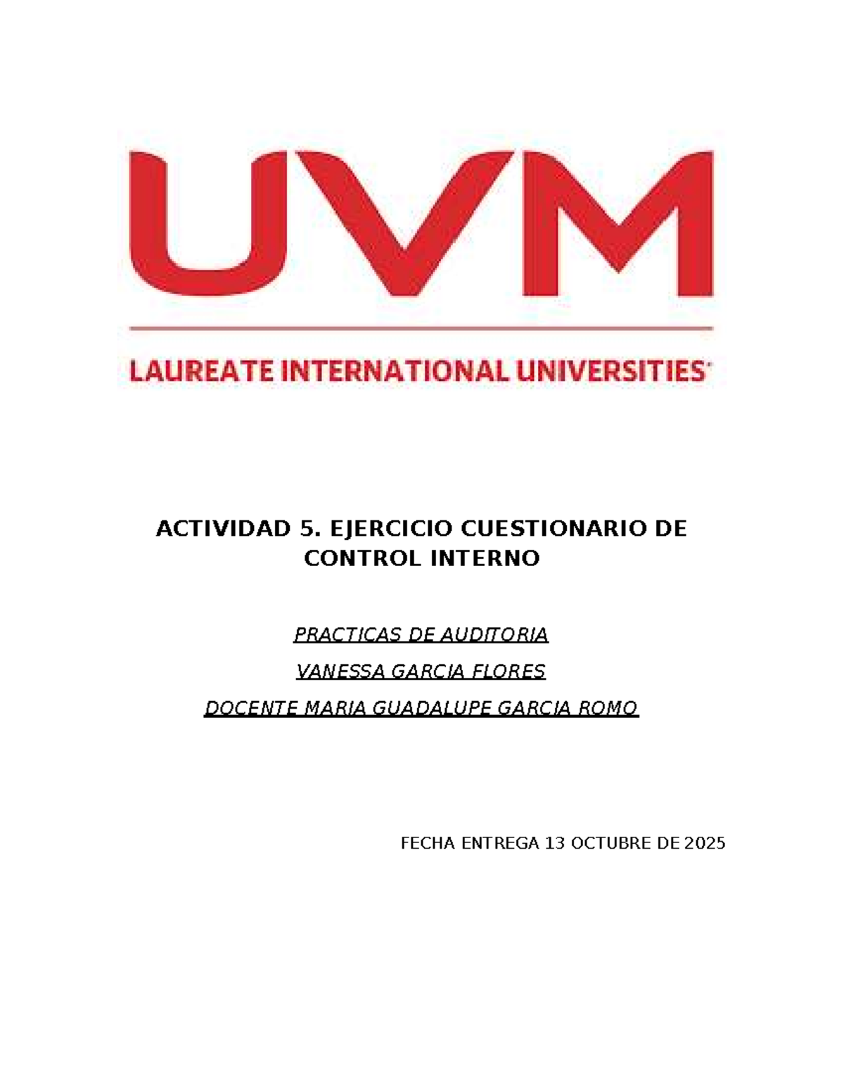 Actividad 5: Cuestionario de Control Interno en Recursos Humanos - Studocu