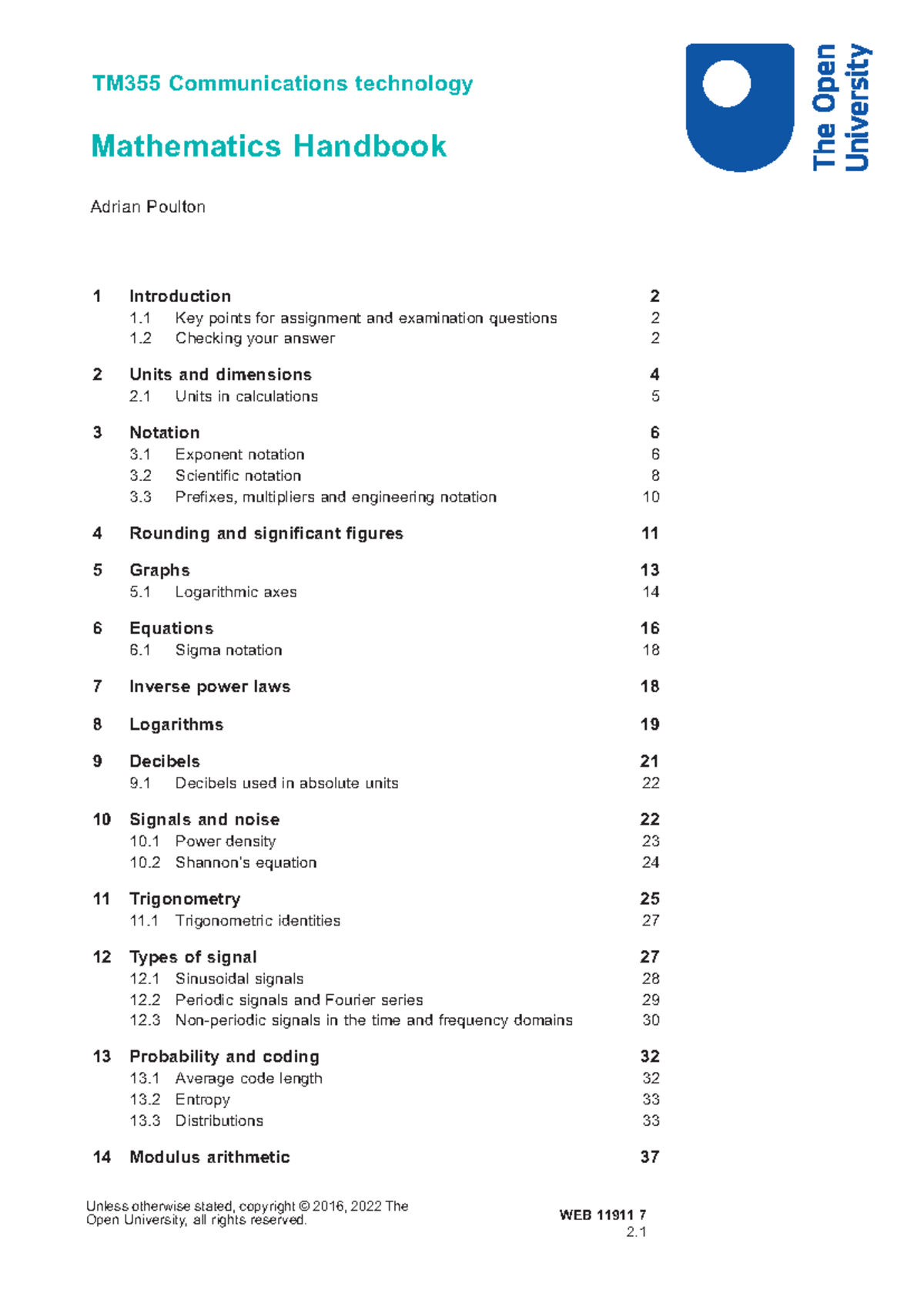 TM355 Communications Technology Mathematics Handbook - Studocu