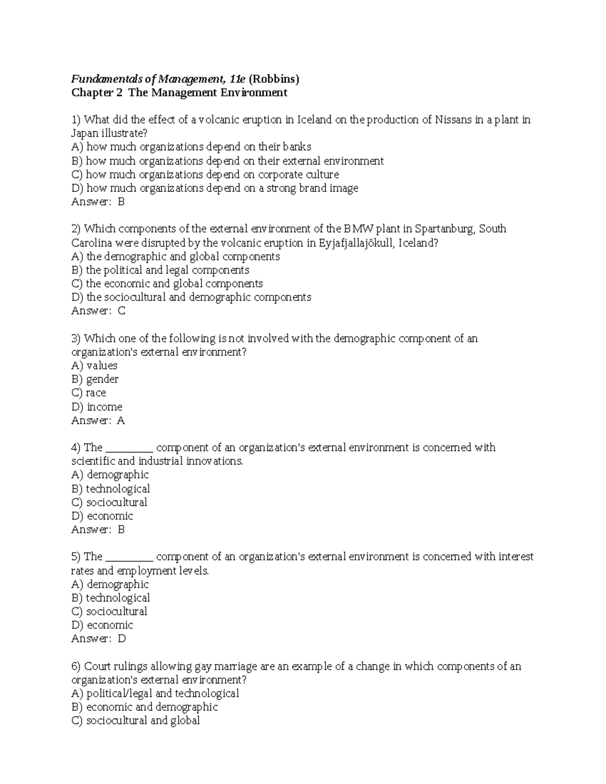 Chapter 2: The Management Environment - MGT 101 Study Guide - Studocu