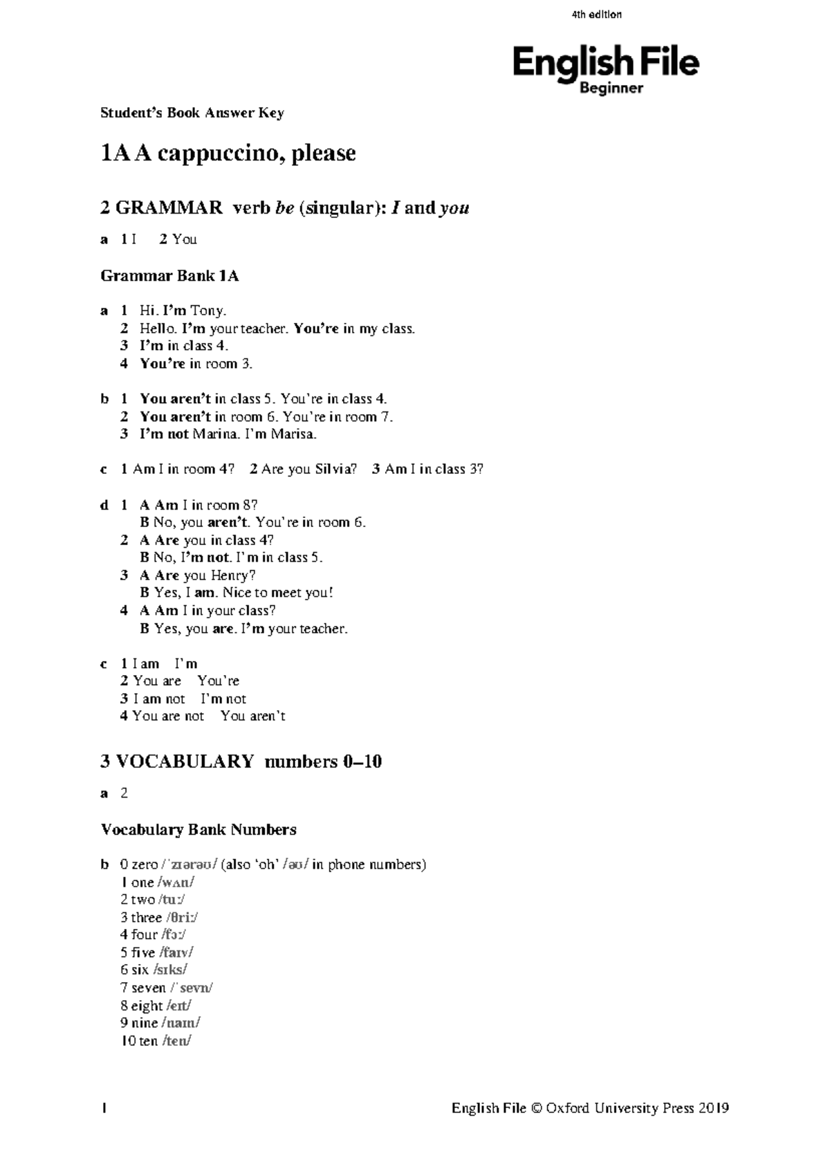 English File Beginner 4th Edition Answer Key - Studocu