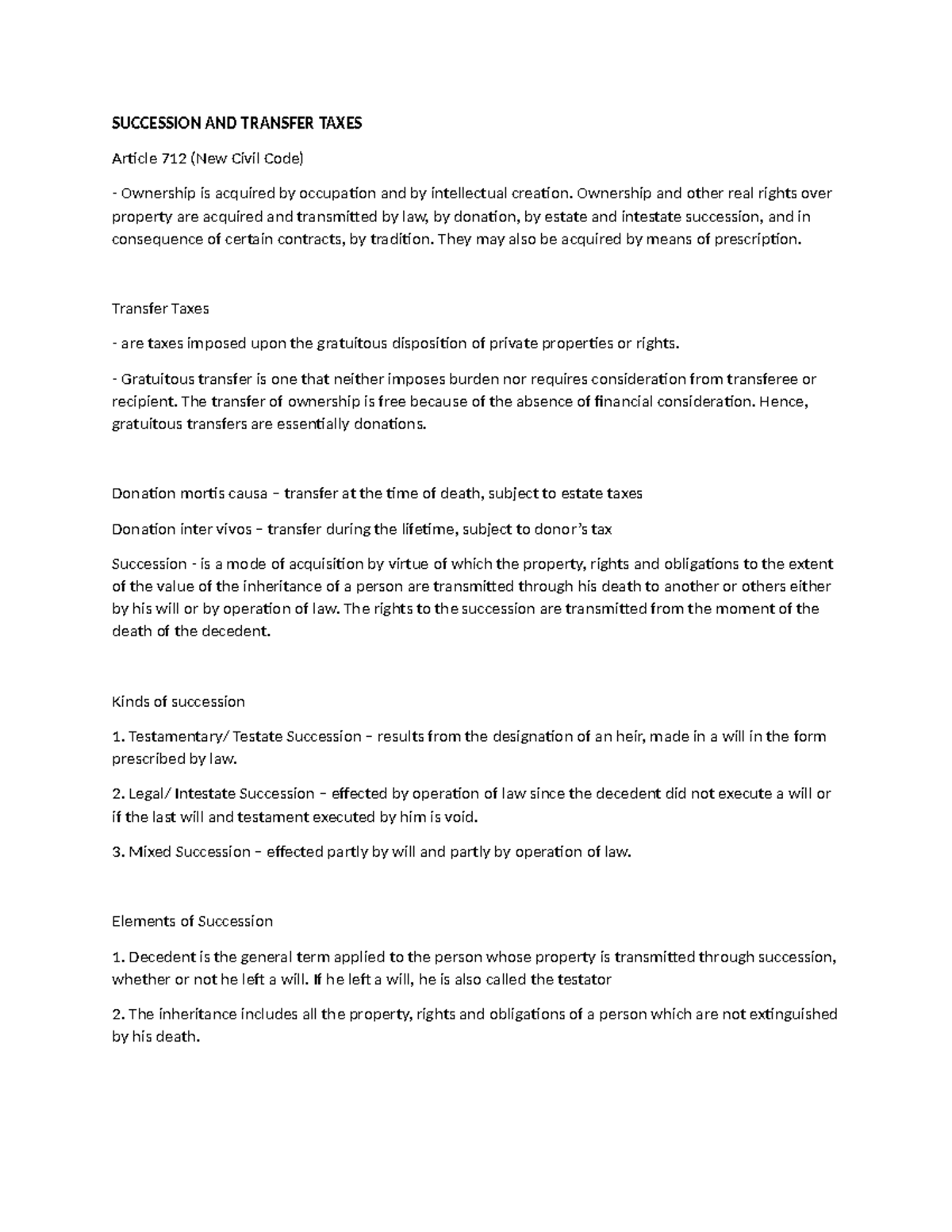 Succession and Transfer Taxes: Overview of Article 712 (New Civil Code ...