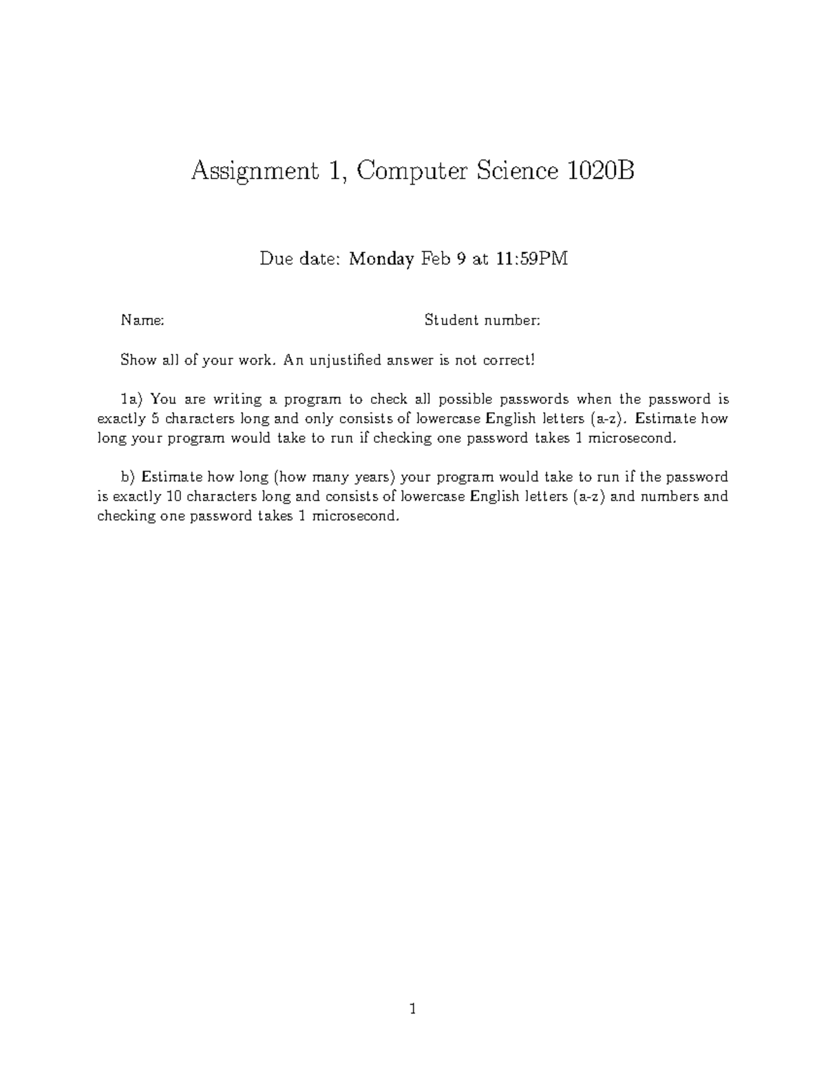 HW1 1020B - Computer Science Assignment 1 Overview and Solutions - Studocu