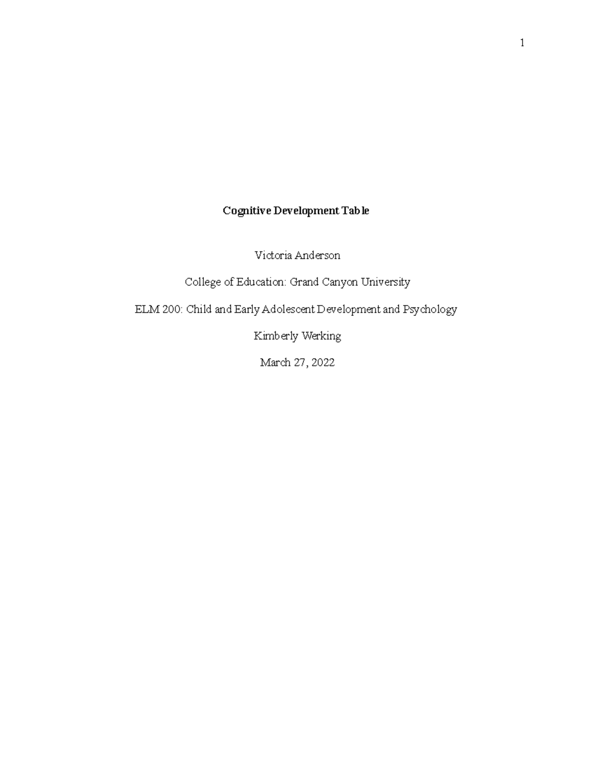 ELM 200: Cognitive Development Theories Overview and APA 7th Format ...