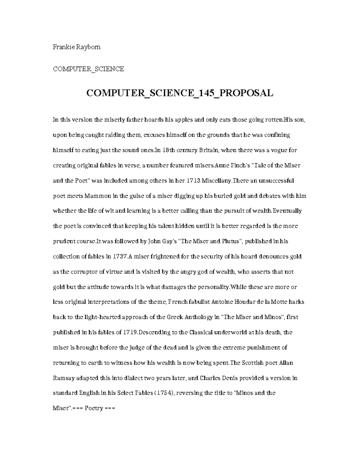 Computer Science 145 Proposal - Frankie Rayborn COMPUTER_SCIENCE ...
