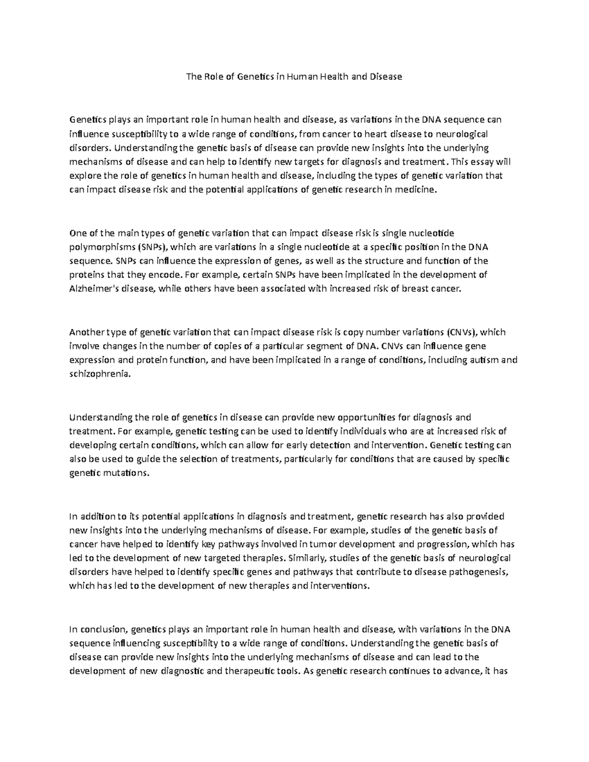 The Role of Genetics in Human Health and Disease - Understanding the ...