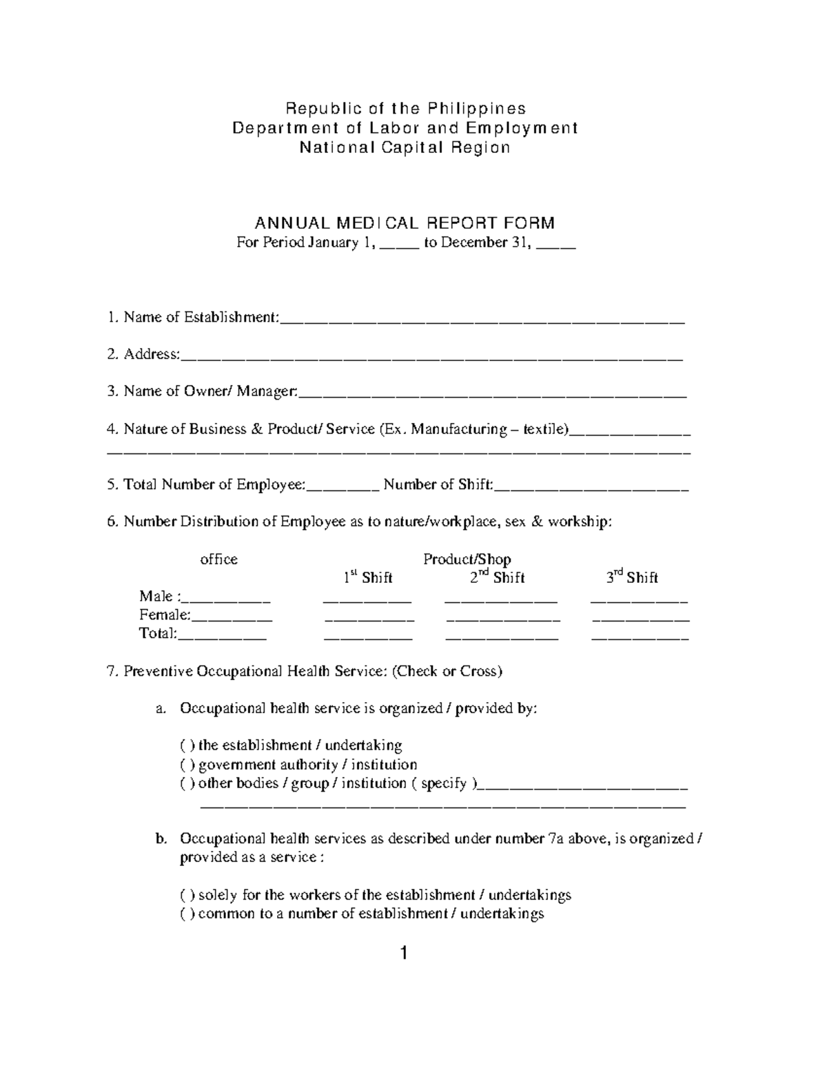 Annual Medical Report Form - Philippines DOLE NCR - Studocu