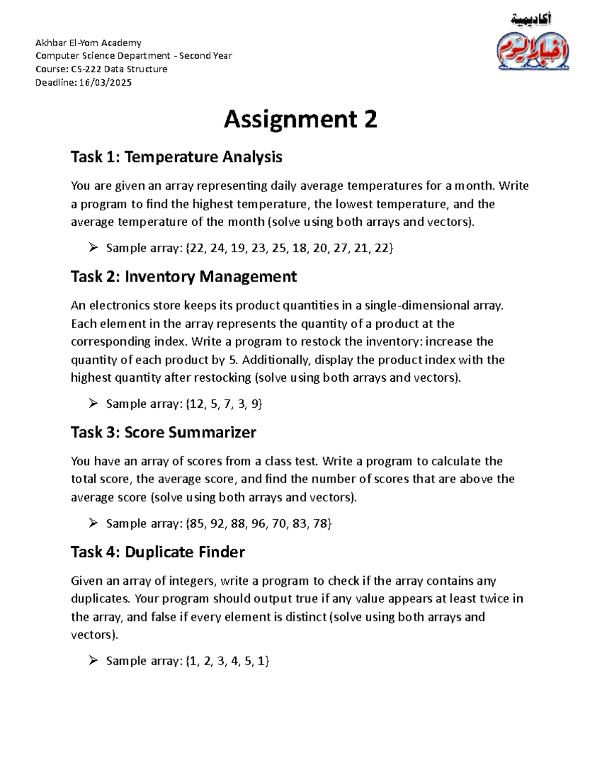 CS101: Assignment 2 - Temperature Analysis & Inventory Management - Studocu