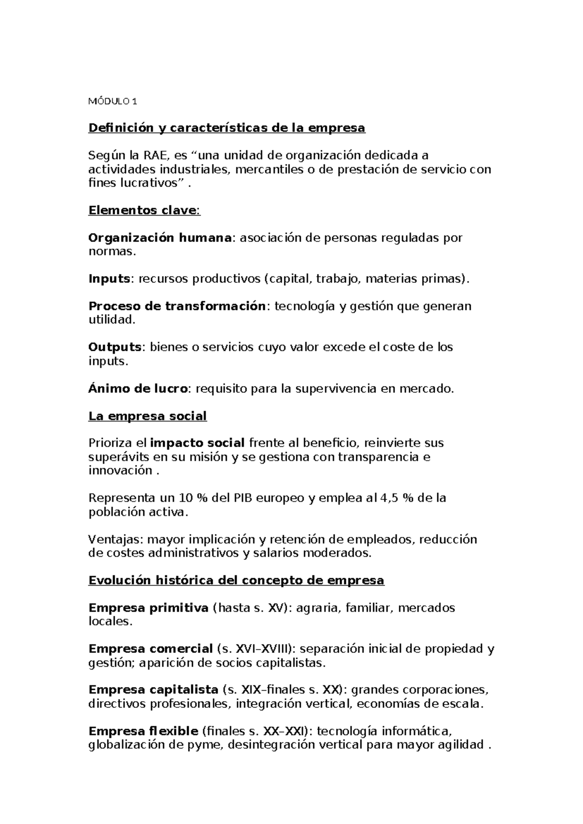 MÓDULO 1: Definición y Características de la Empresa - Resumen ...