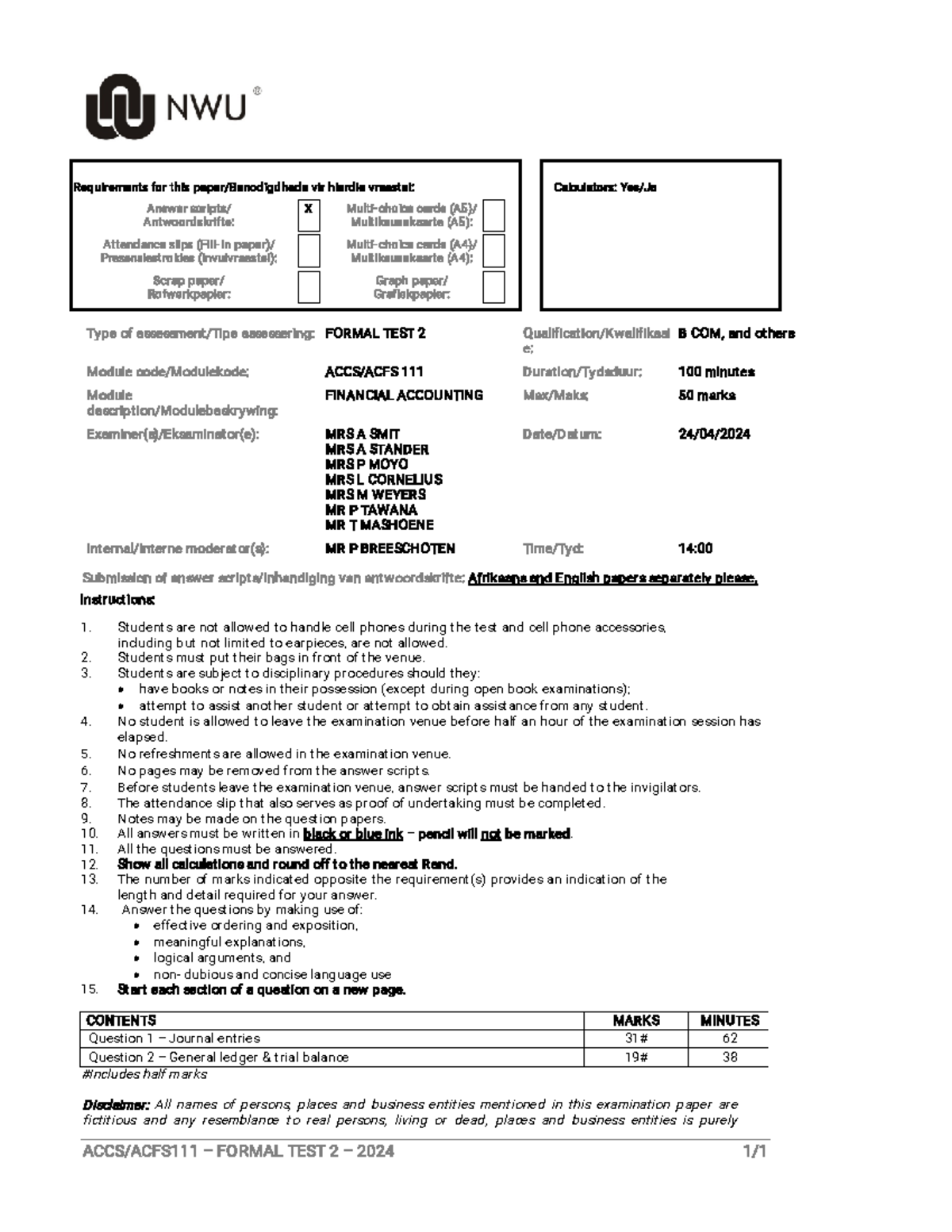 2024 ACCS111 Formal Test 2 Guidelines and Requirements - Studocu