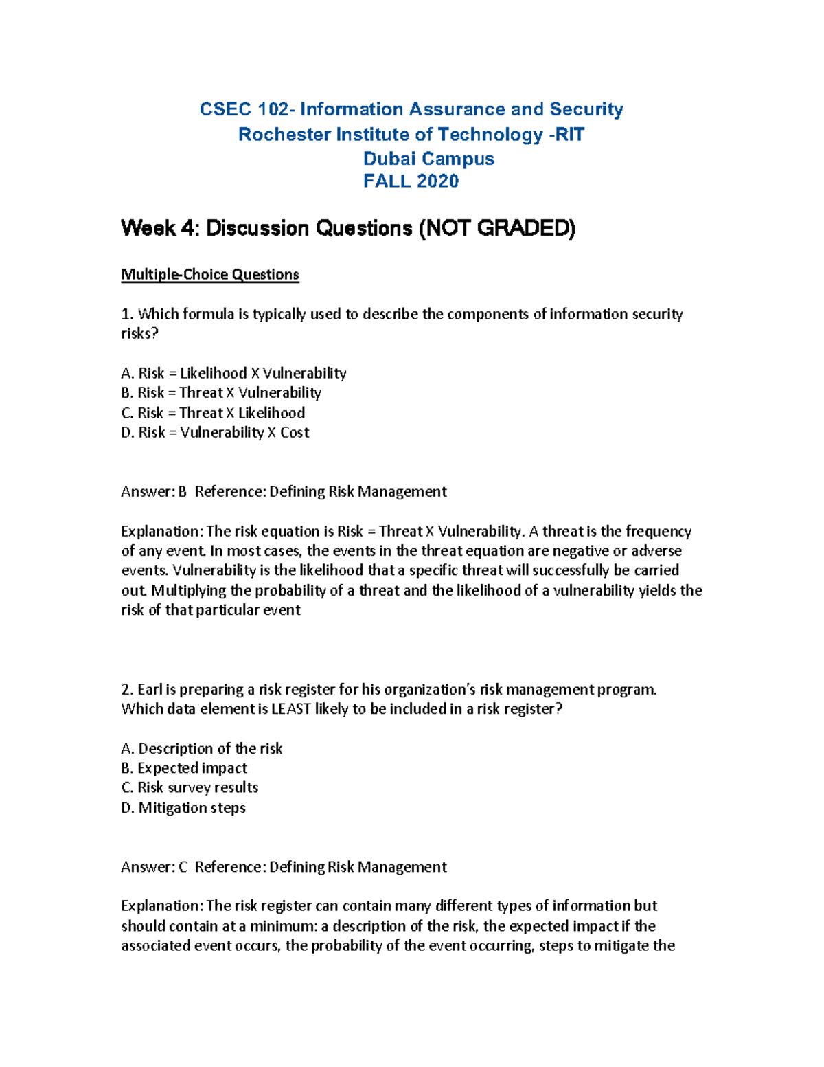 CSEC 102 Week 4 Multiple-Choice Questions Answers - Studocu