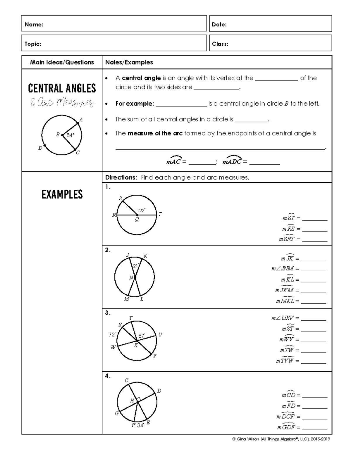 10.2 Geometry Notes & Homework: Central Angles & Arc Measures - Studocu