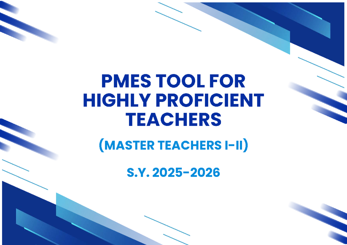 PMES Tool for Highly Proficient Teachers (MTI-MTII) Evaluation Guide ...