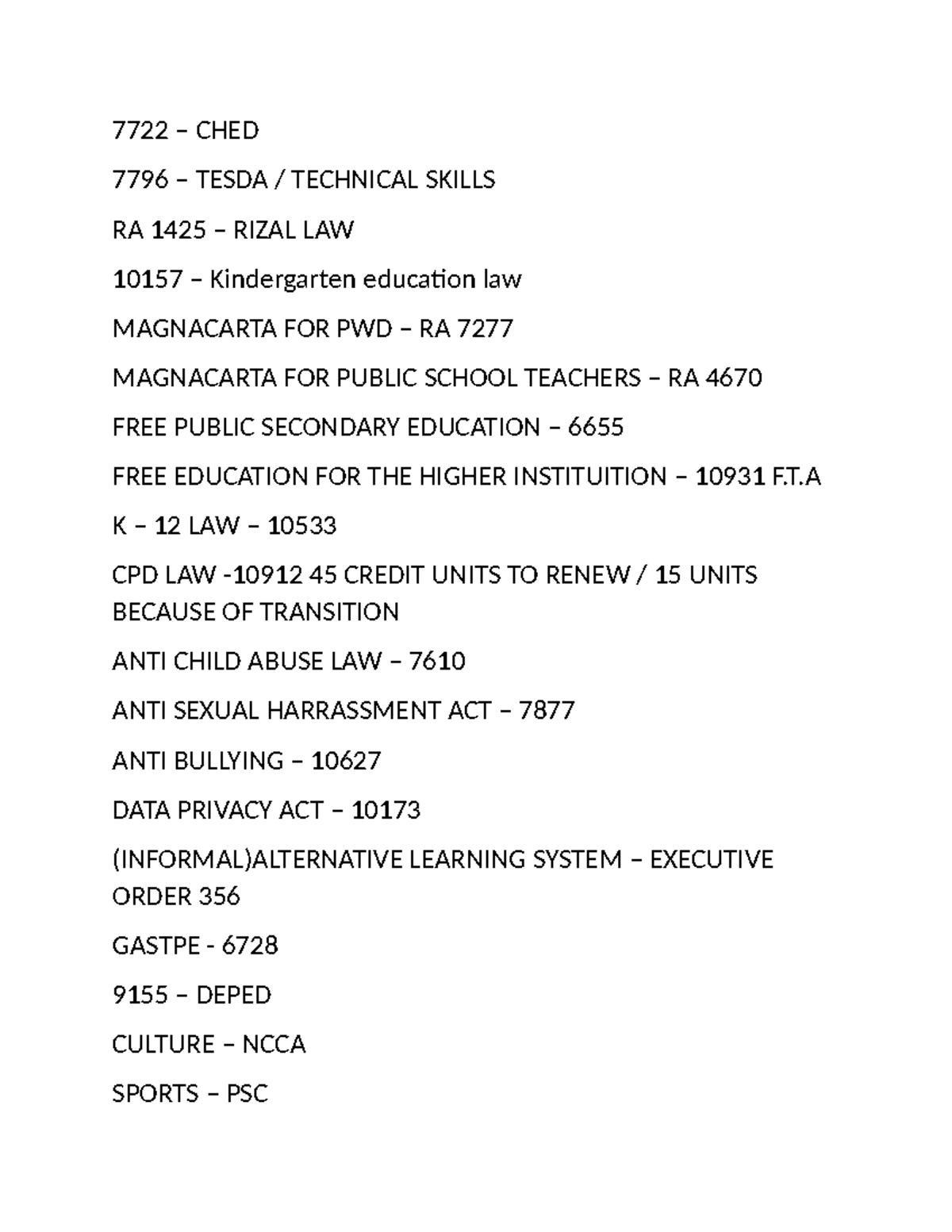 7722 LET Notes: Comprehensive Overview of Education Laws & Policies ...