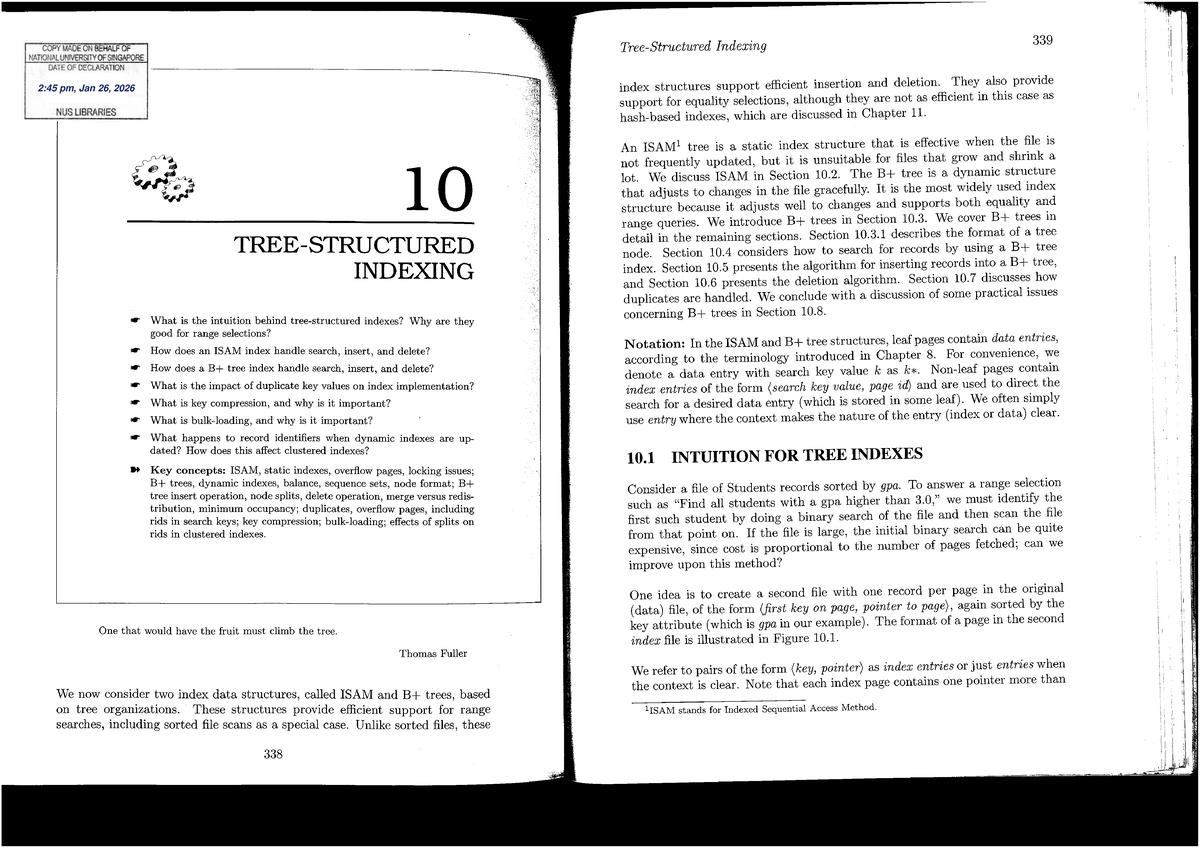 CS3223 Tree-Structured Indexing: Concepts and Algorithms - Studocu