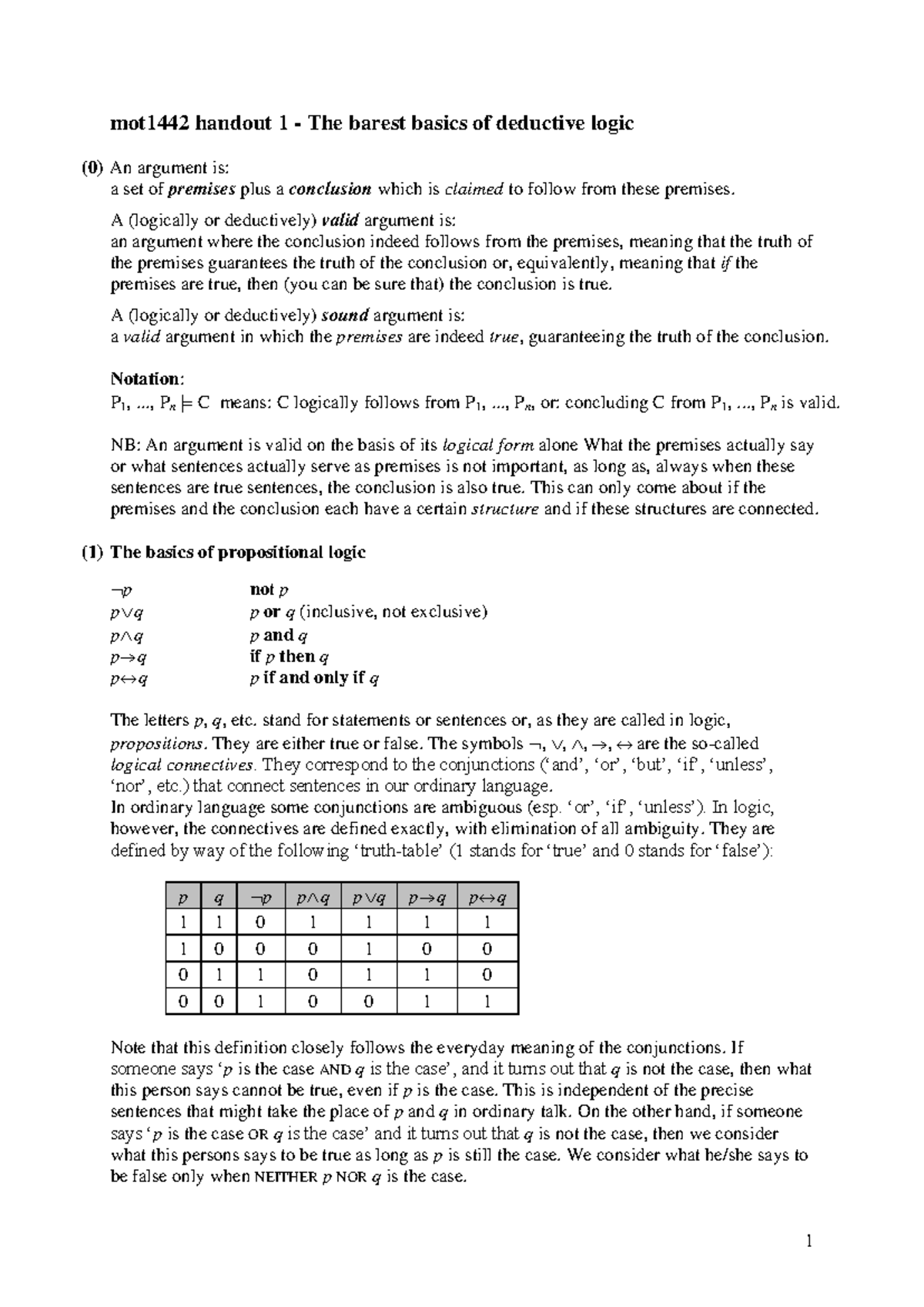mot1442 Handout 1 - Essentials of Deductive Logic and Propositional ...