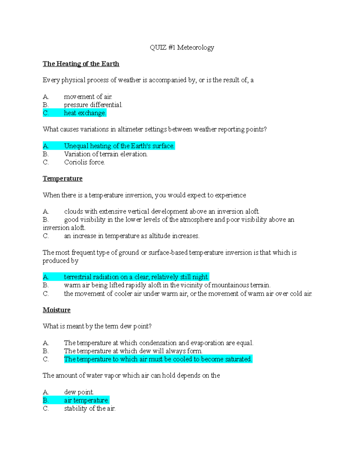 Midterm Exam Questions & Answers for MET 101: Meteorology - Studocu
