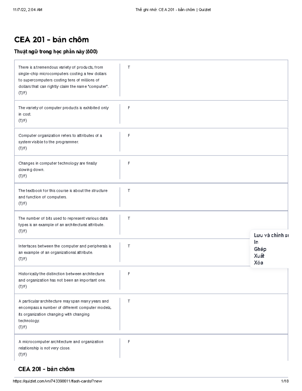 Thẻ ghi nhớ CEA 201 - Tổng hợp Quizlet cho Kiến trúc Máy tính - Studocu