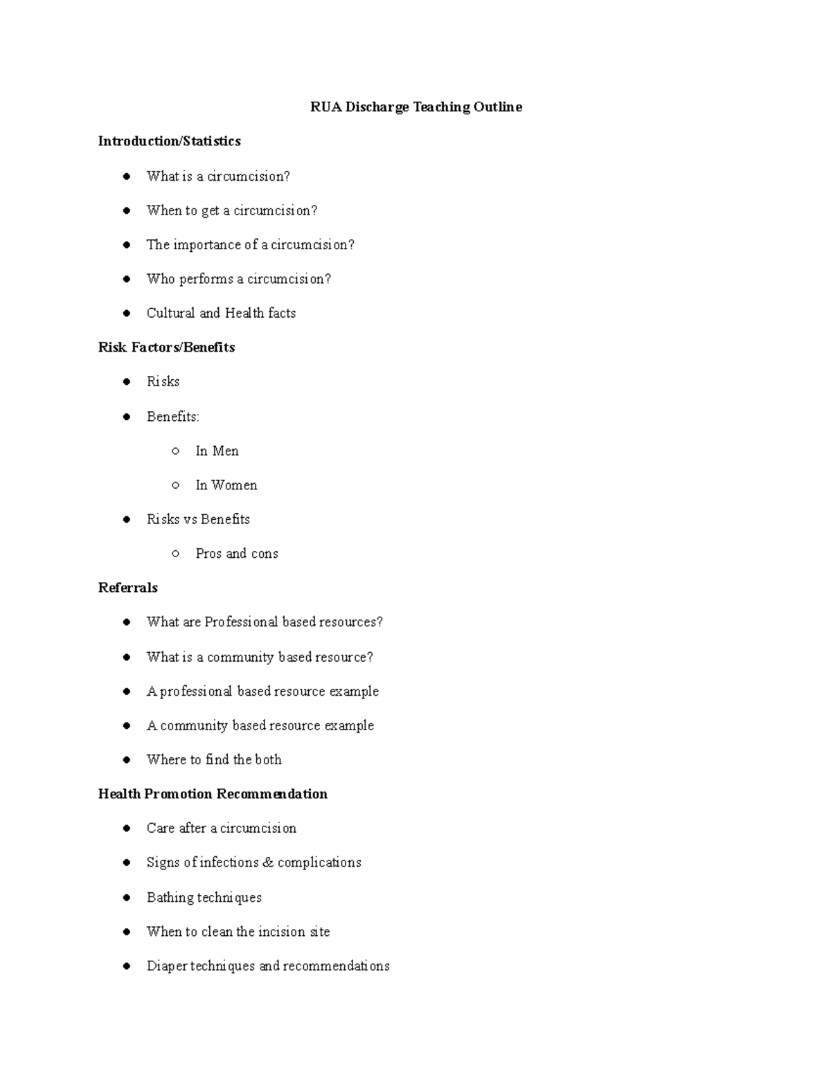 RUA Discharge Teaching Outline: Understanding Circumcision Importance ...