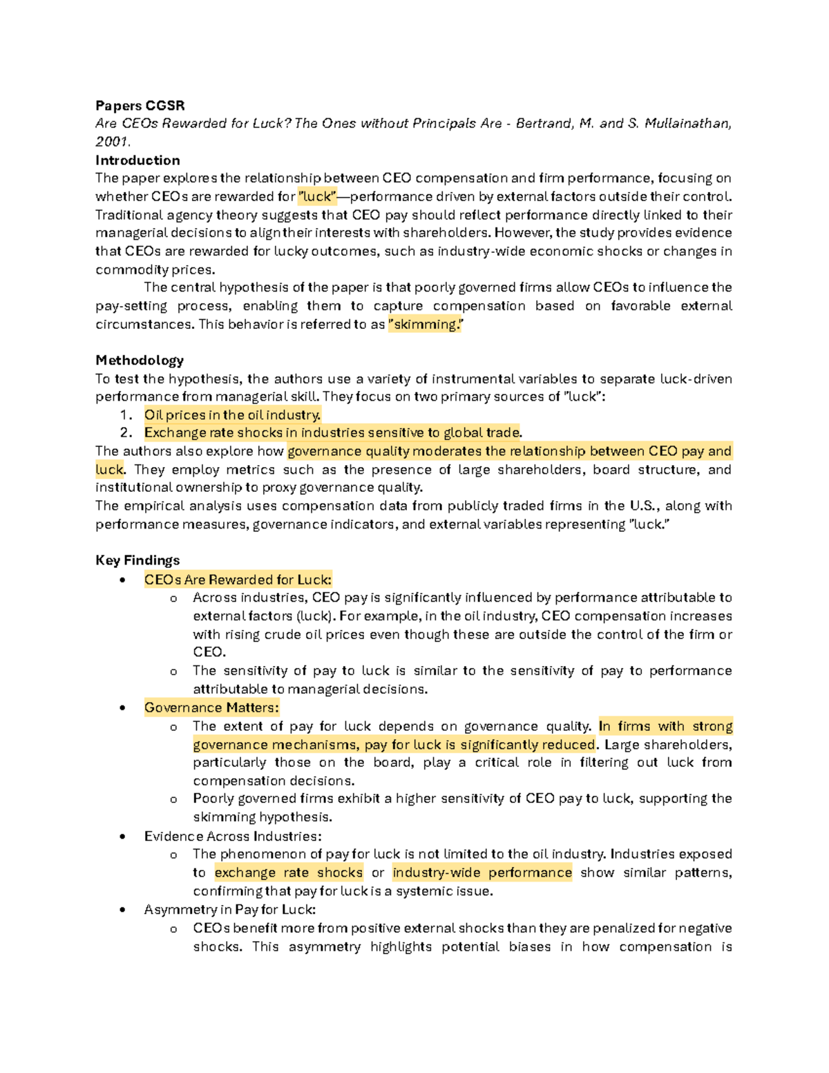 CGSR Papers: Analyzing CEO Compensation and Luck in Governance ...