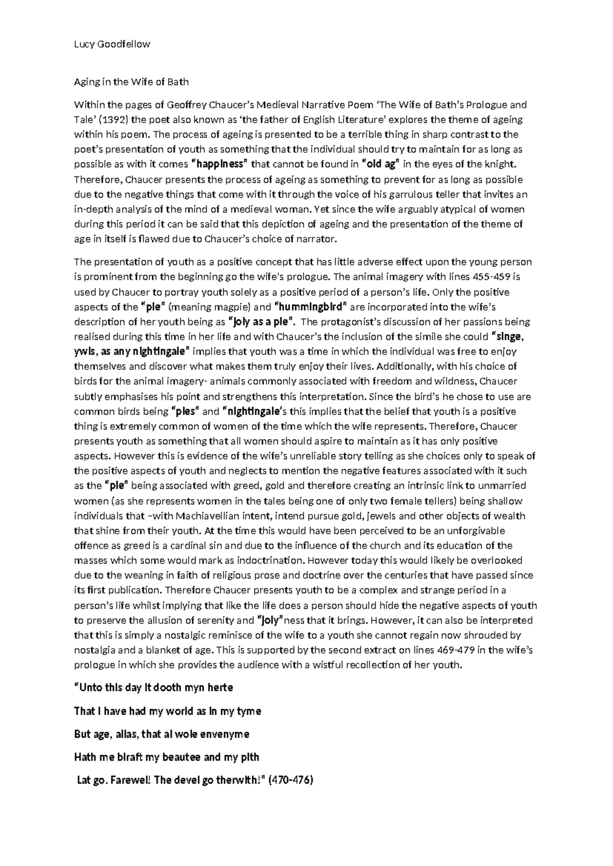 Aging and Youth in Chaucer’s Wife of Bath: An Analysis of Themes - Studocu