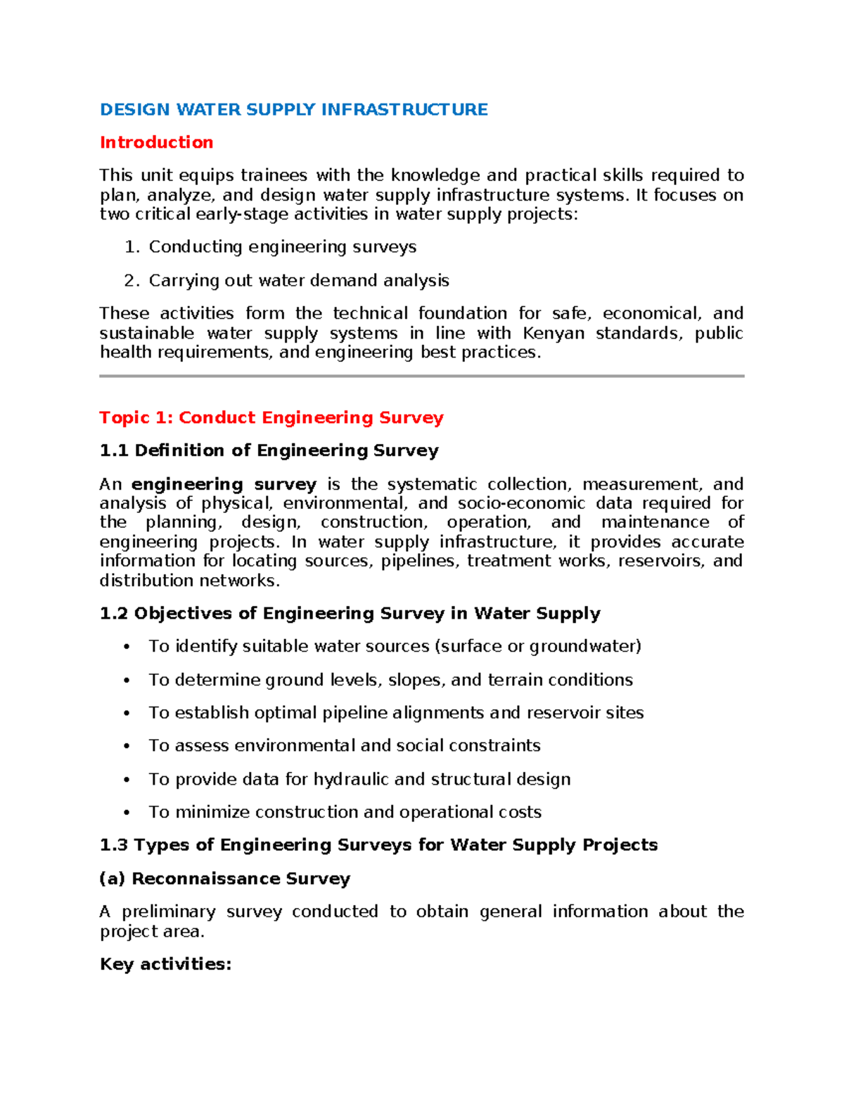 Water Supply Infrastructure Design II - Comprehensive Notes - Studocu