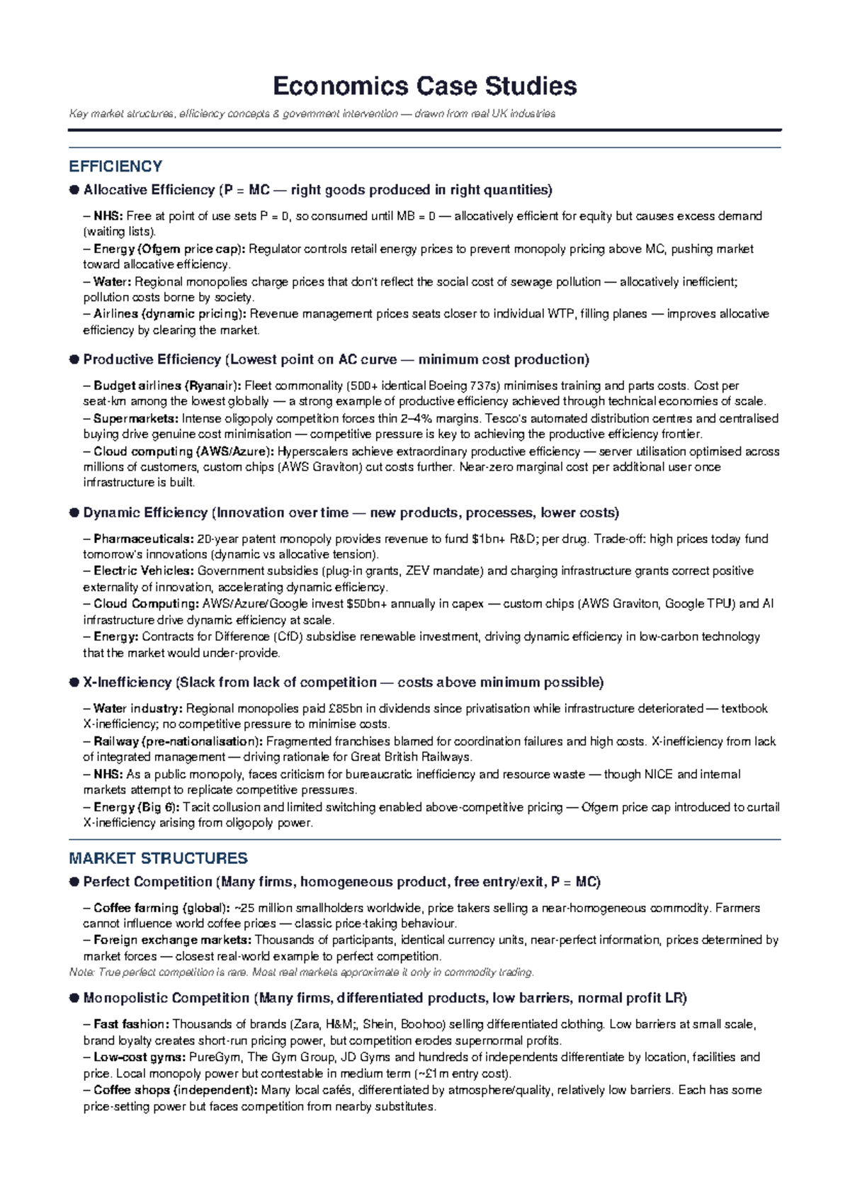 Economics Case Studies: Key Market Structures & Efficiency Concepts ...