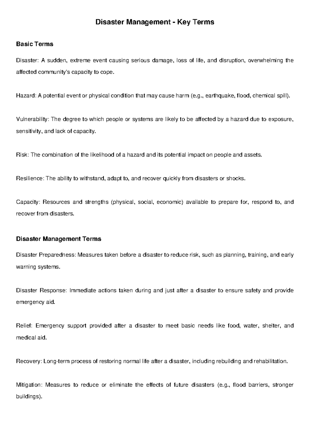 Disaster Management Key Terms: Essential Concepts for Preparedness and ...