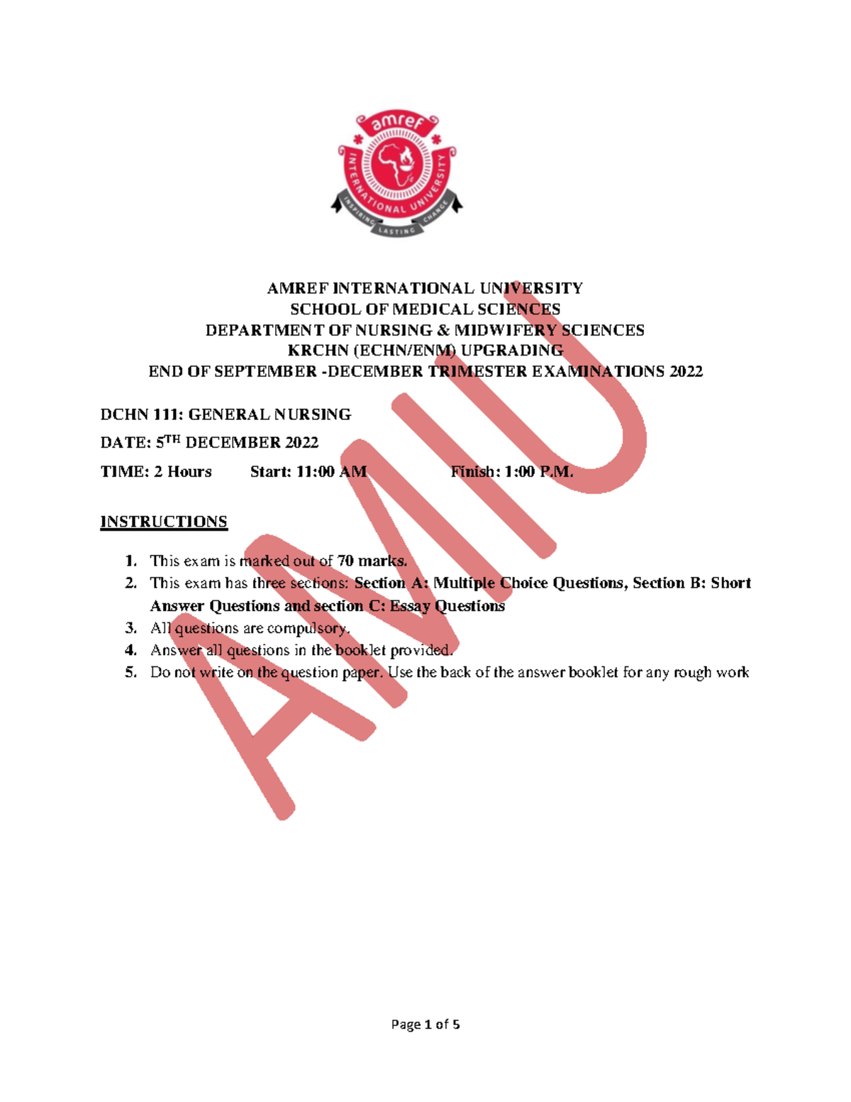 A22 DCHN 111 Moderated - Nursing notes - AMREF INTERNATIONAL UNIVERSITY ...