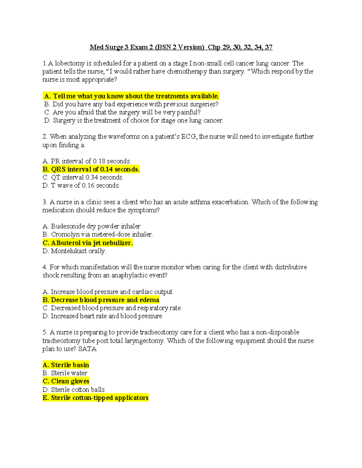 Med Surge 3 Exam 2 Study Guide (BSN 2) - Key Concepts & Questions - Studocu
