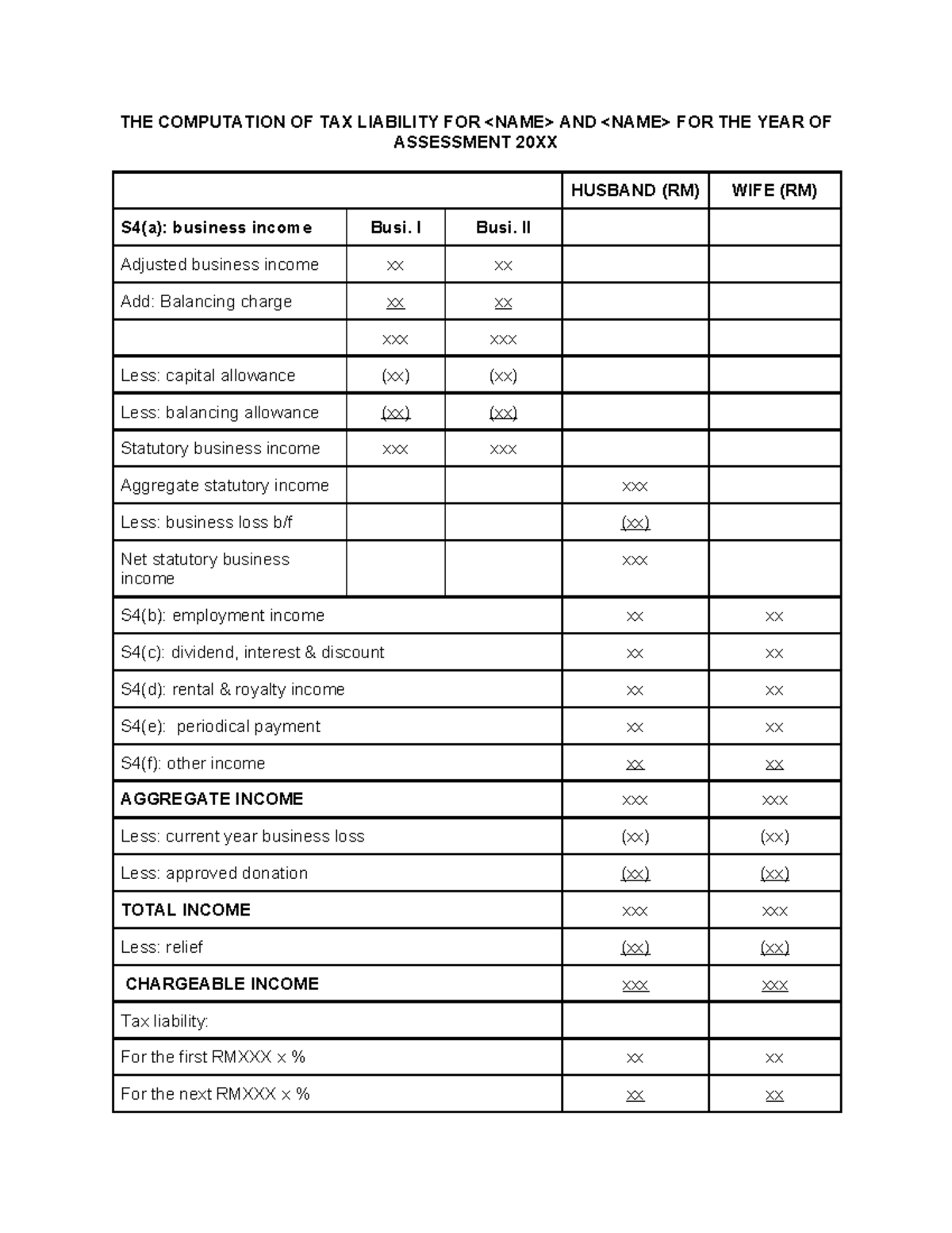 Separate Assessment of Tax Liability for Year 20XX - RMAT - Studocu