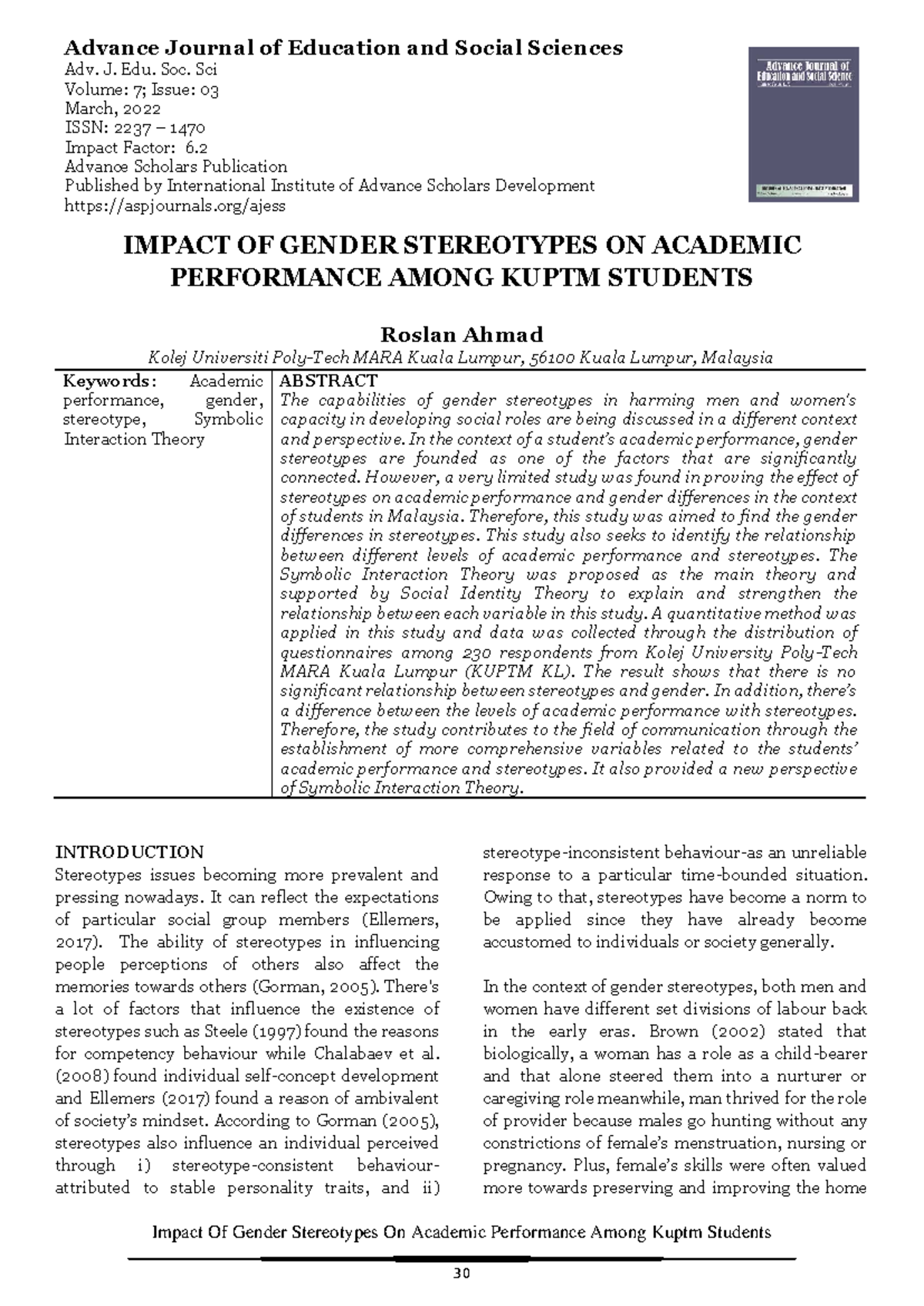 Impact of Gender Stereotypes on Academic Performance Among KUPTM ...