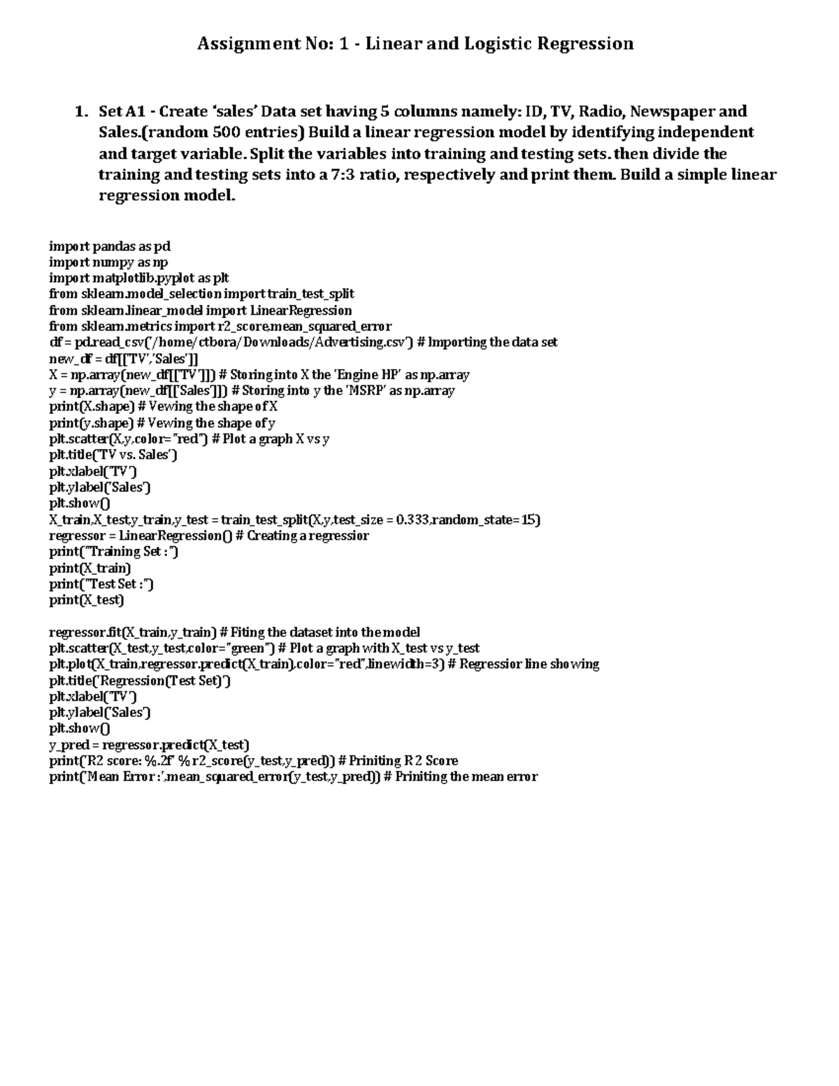 Data Analytics Program: Assignment on Regression Models and Mining ...