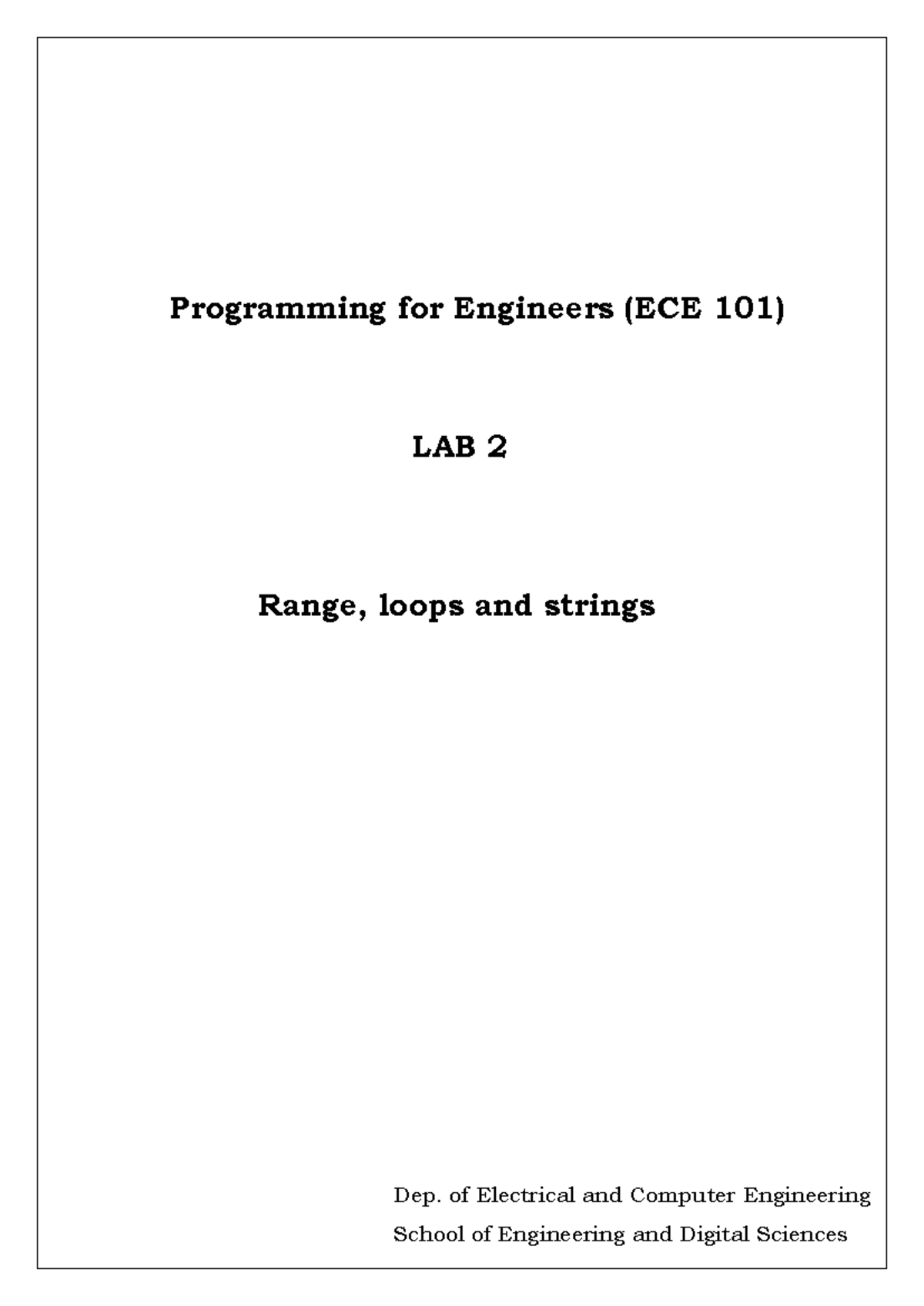Lab2 - 123 - Programming for Engineers (ECE 101) LAB 2 Dep. of ...