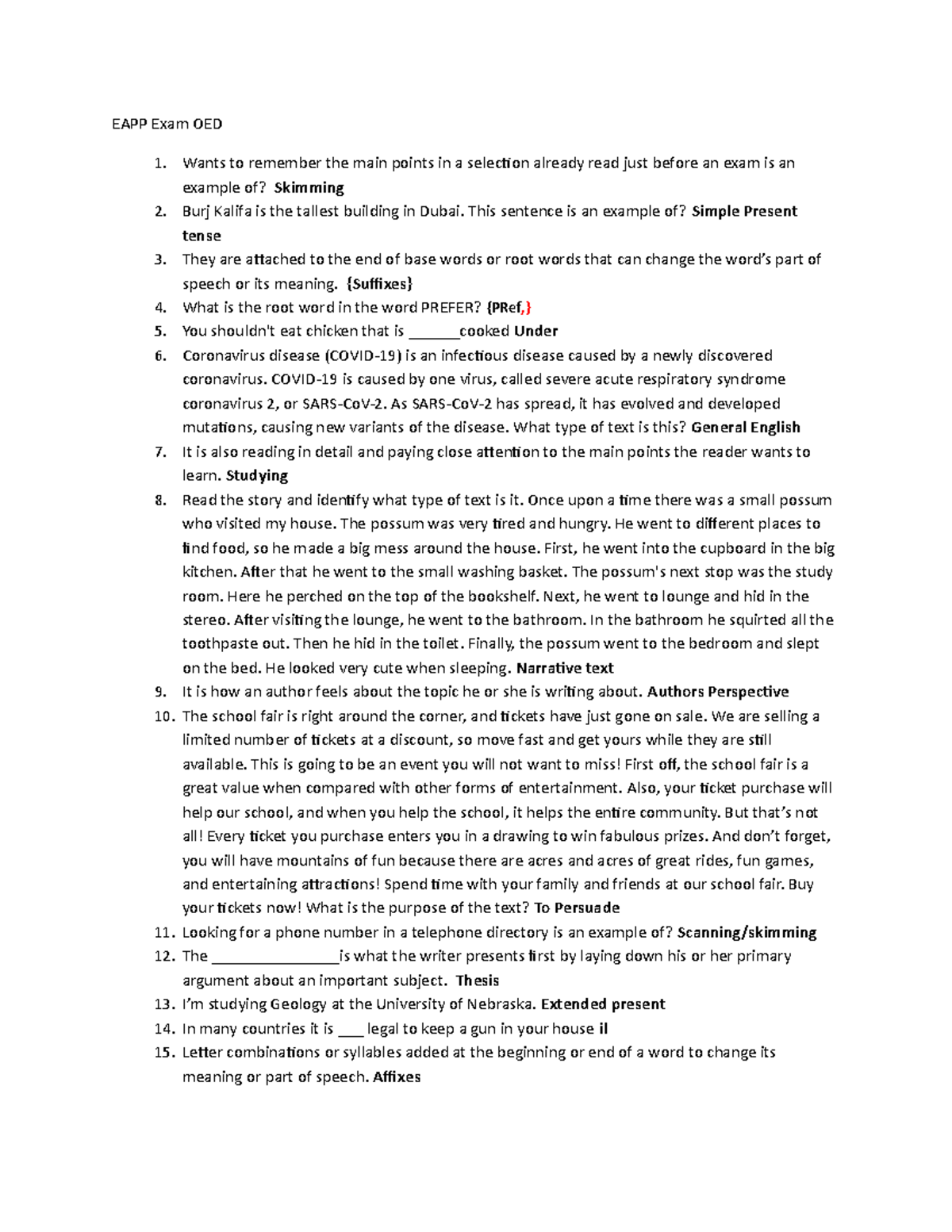 EAPP Exam OED - Key Concepts and Review Materials - Studocu