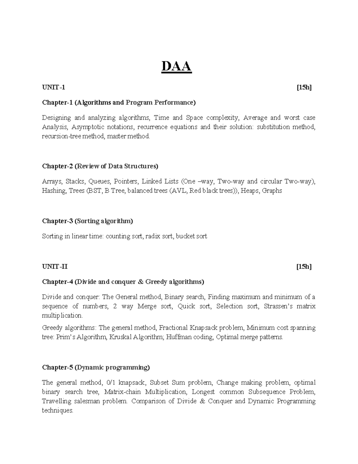DAA-OS-SY: Comprehensive Syllabus Overview with Covered Topics - Studocu
