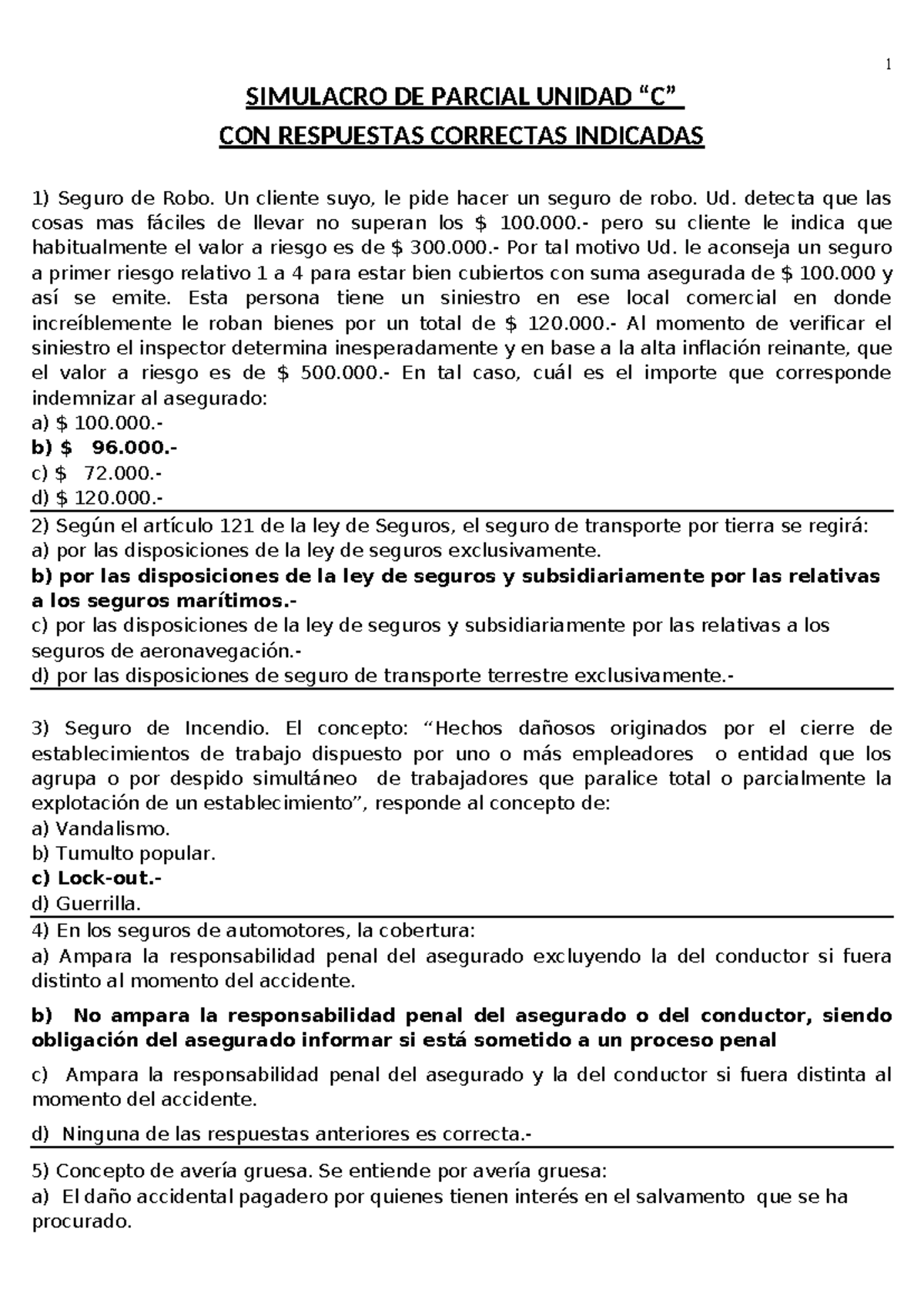 Simulacro de Parcial CRC Examen Unidad C: Seguros y Coberturas - Studocu