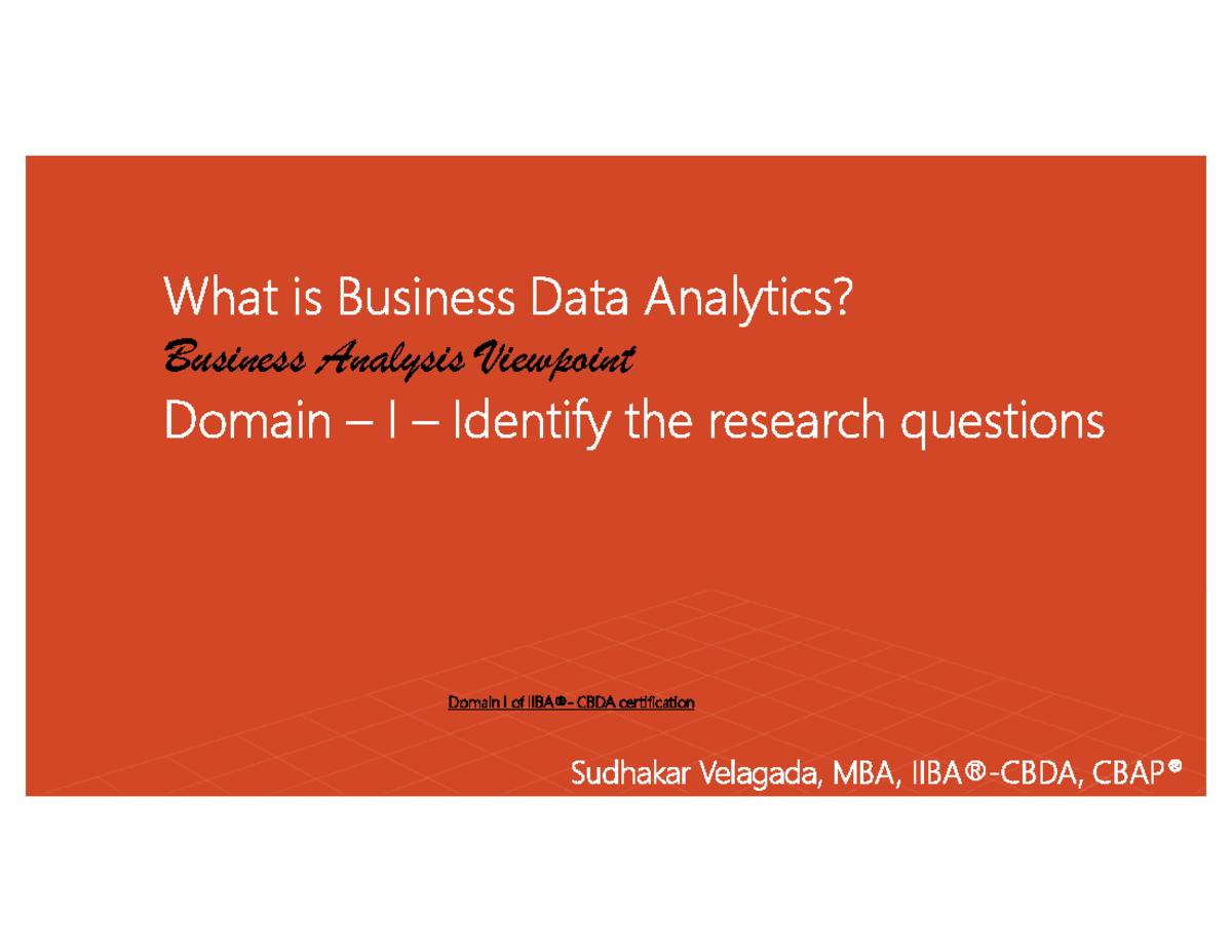 CBDA Domain-I: Identifying Effective Research Questions for BDA - Studocu